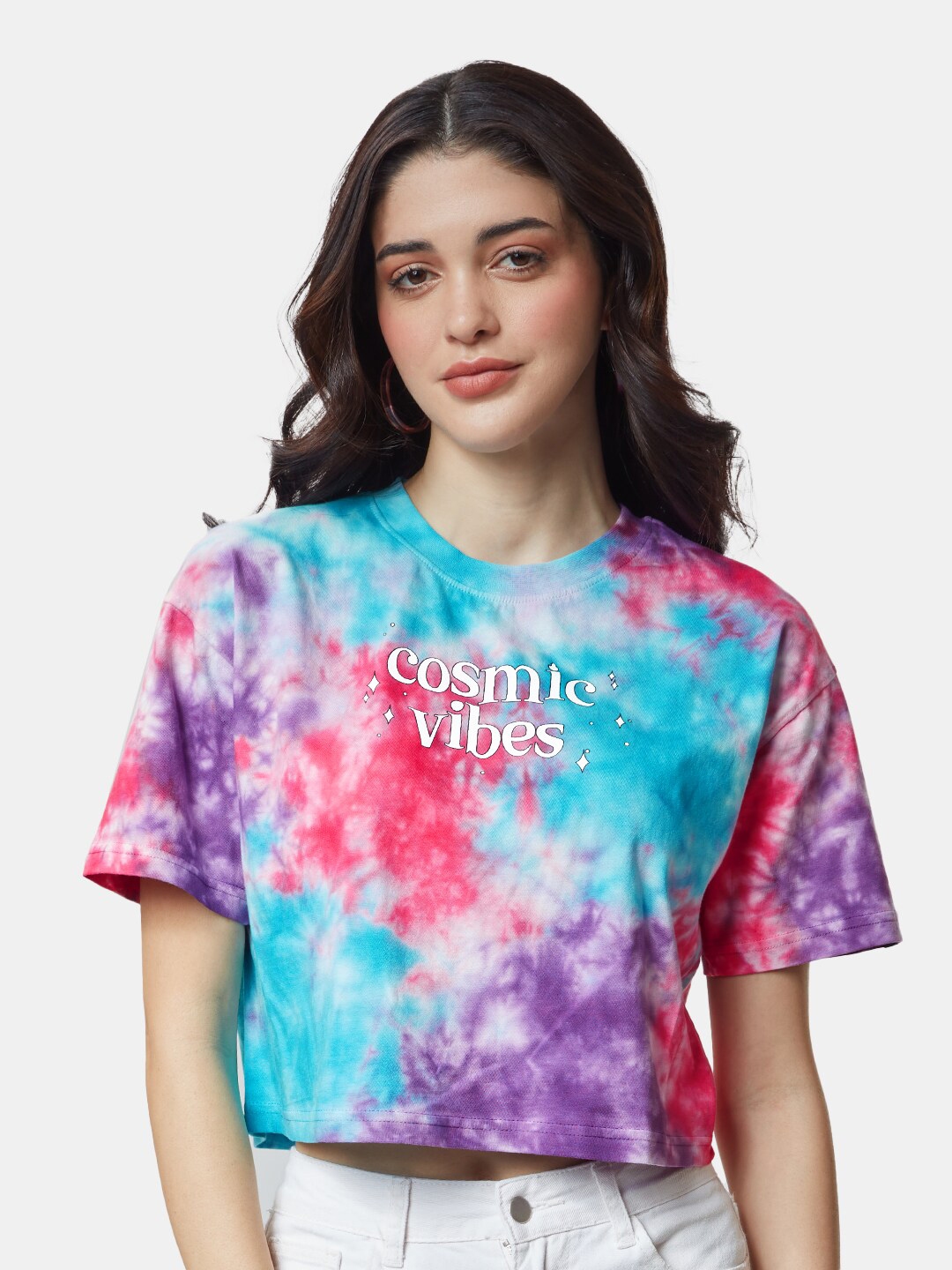 Buy The Souled Store Women Blue And Pink Cotton Tie And Dye Dyed Oversized T Shirt Tshirts For