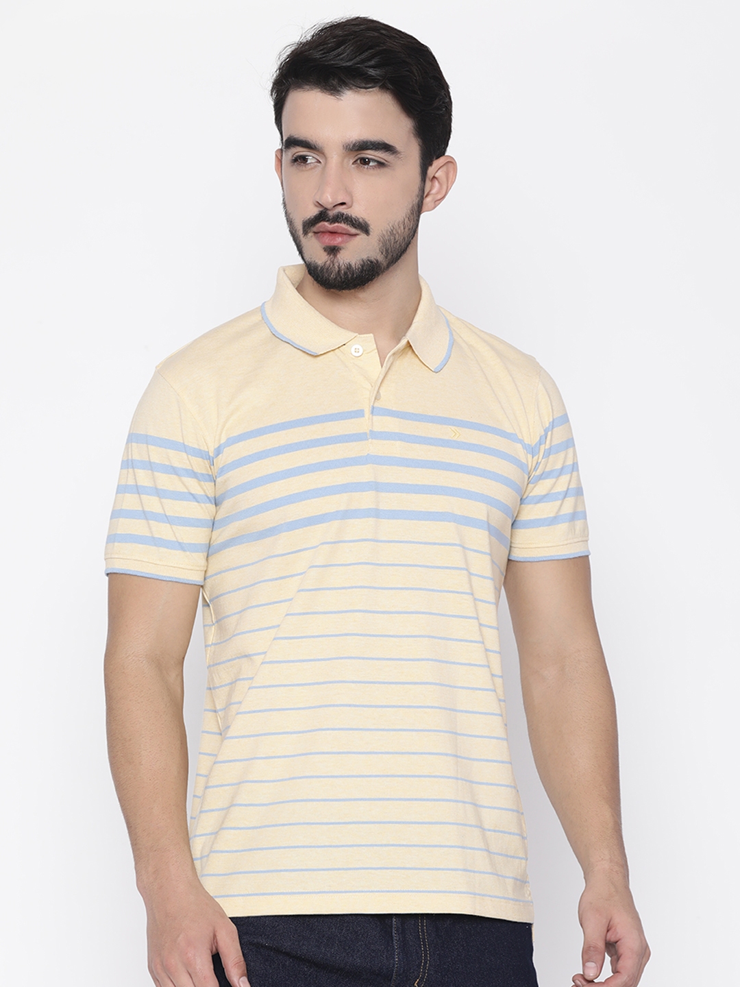 Buy CODE By Lifestyle Men Yellow Striped Polo T Shirt - Tshirts for Men ...