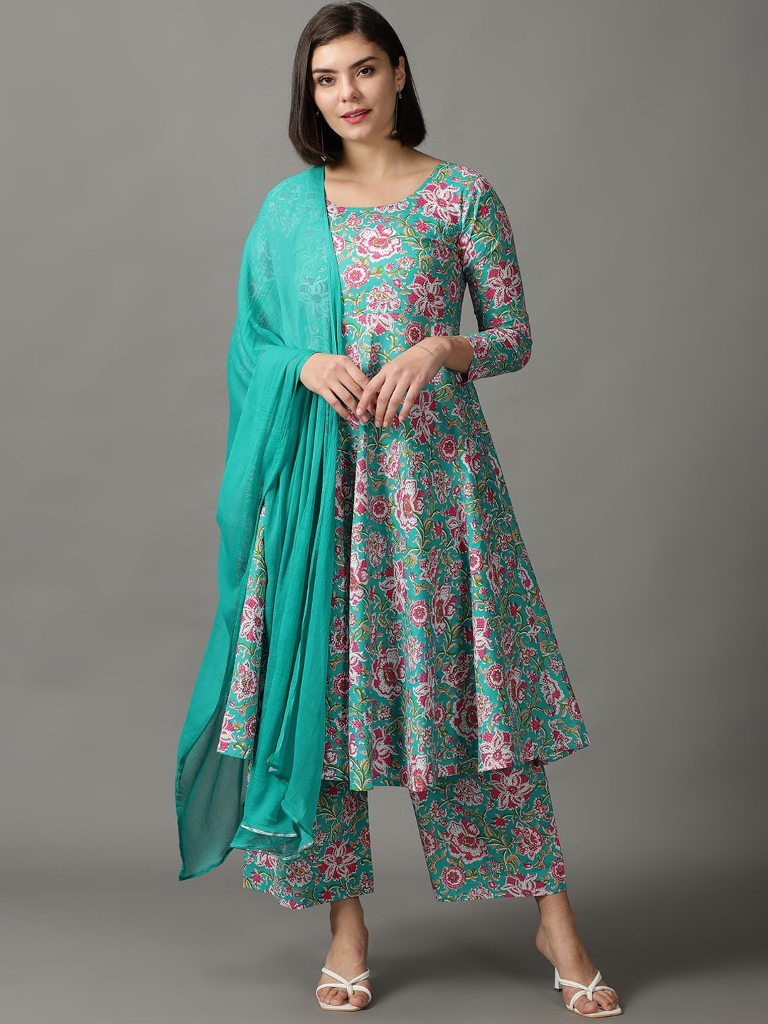 Celestial Floral Garden Handblock Kurta Set With Dupatta