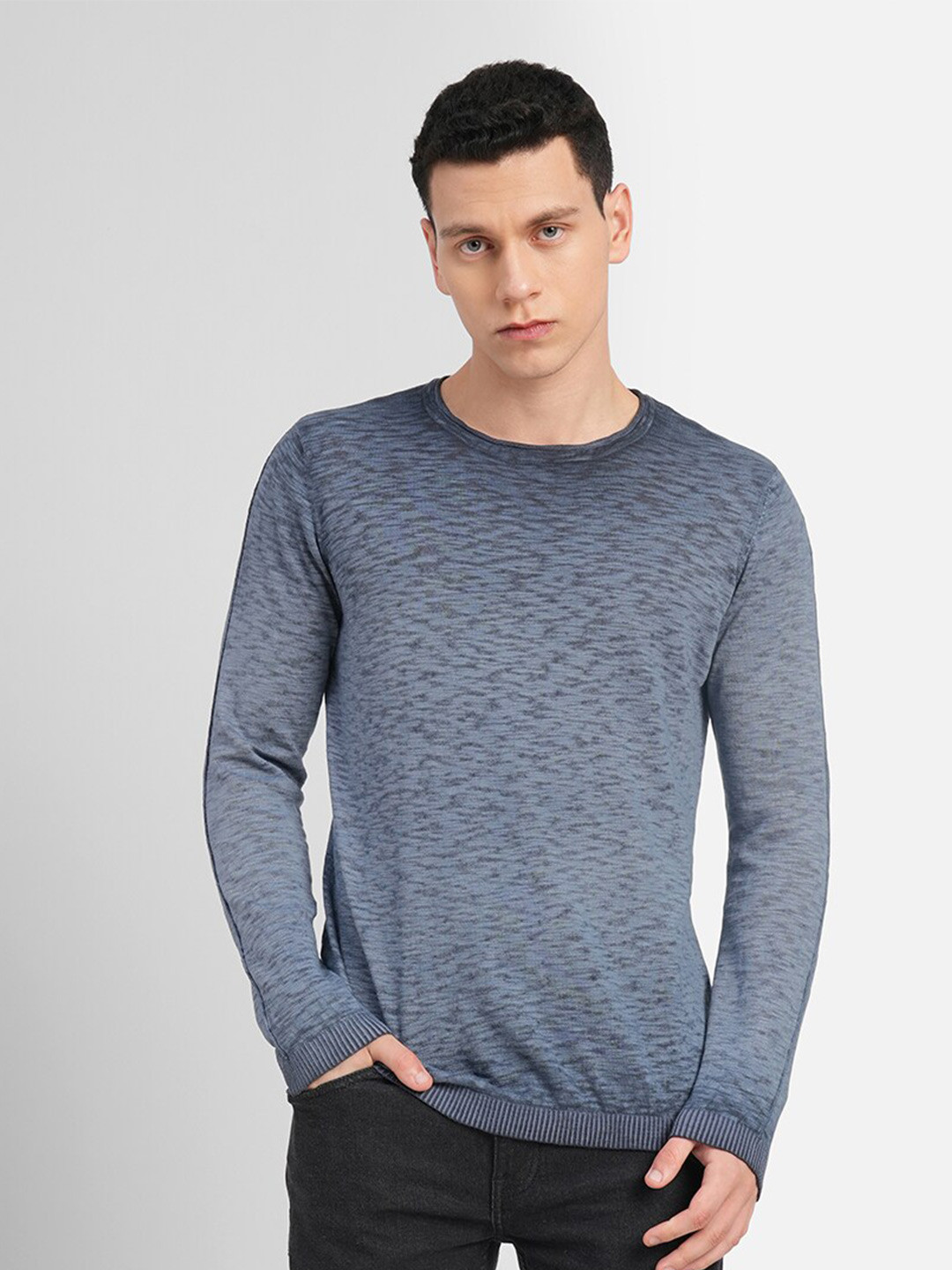 Buy Jack & Jones Men Blue & Grey Cotton Printed Pullover Sweaters for