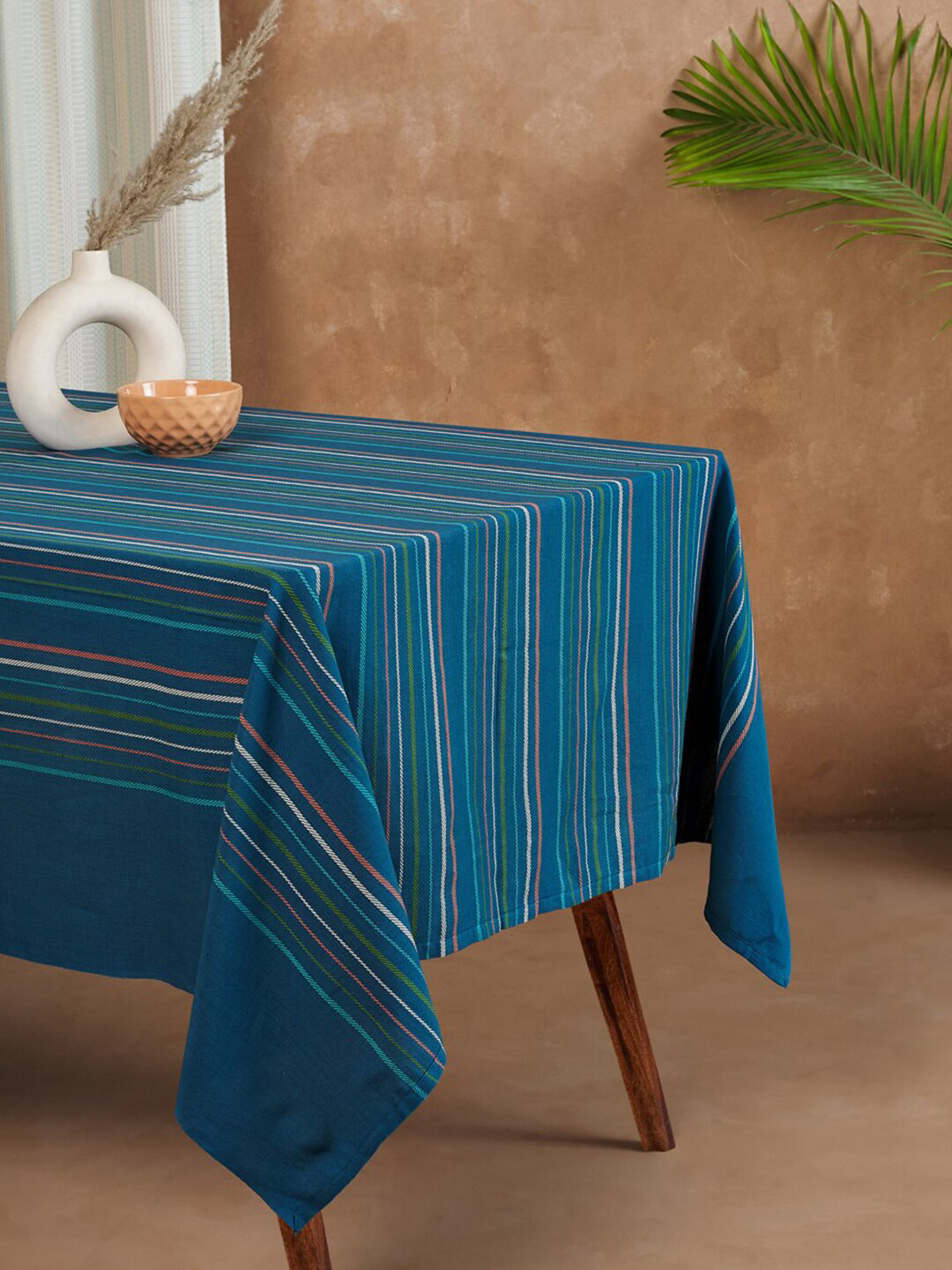 Buy Fabindia Idika Blue & White Striped Cotton Woven Table Cover