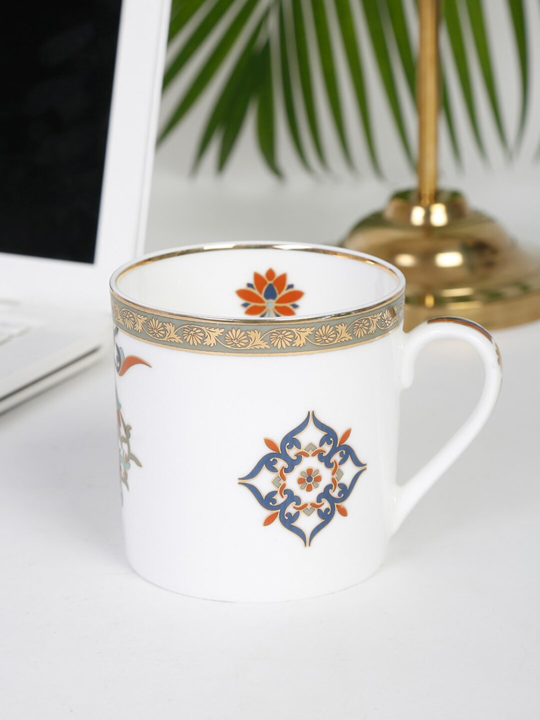 Buy Fabindia Jodha White & Blue Ethnic Motifs Printed Bone China Glossy