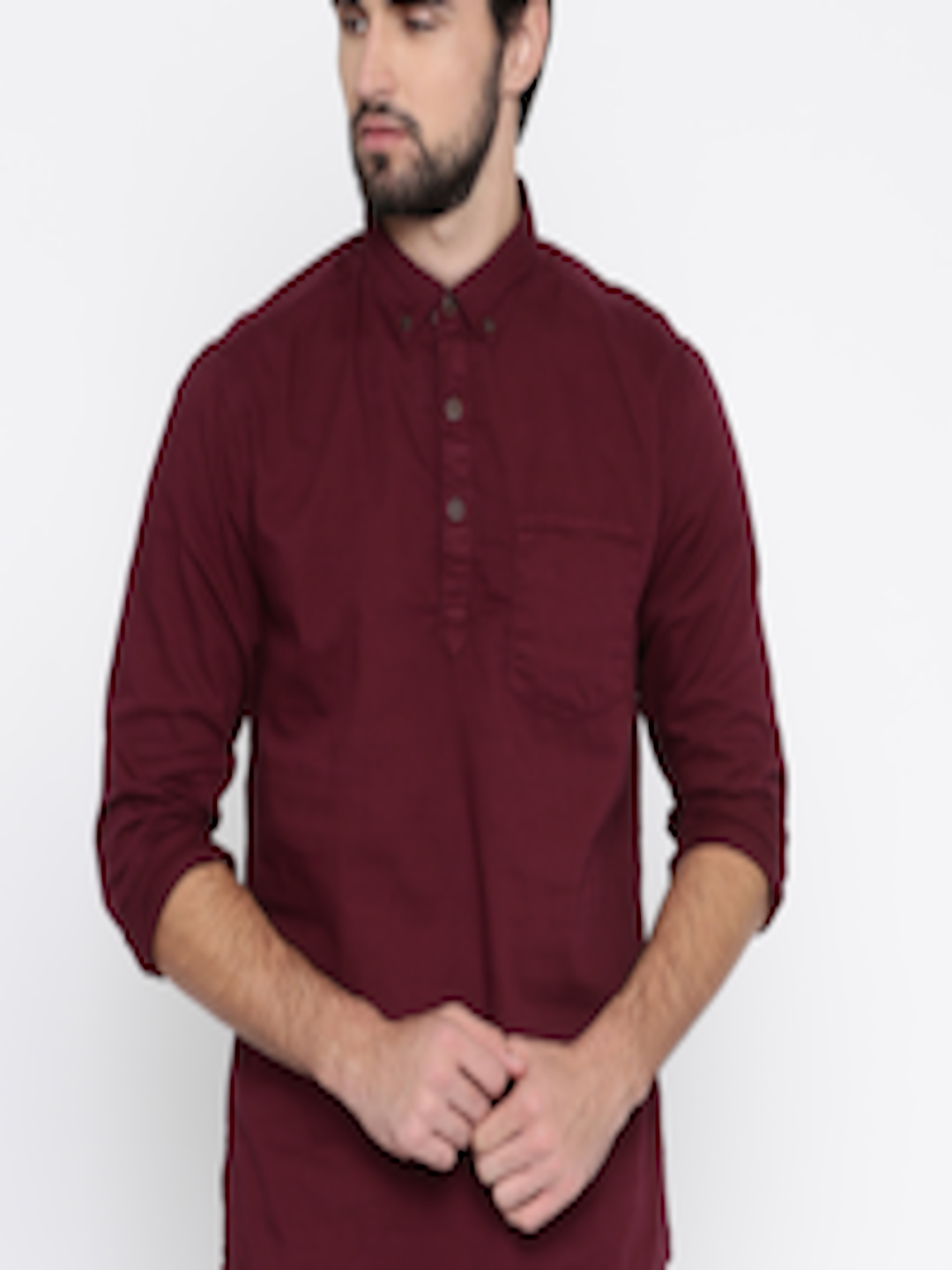 Buy People Men Burgundy Slim Fit Solid Casual Shirt - Shirts for Men ...