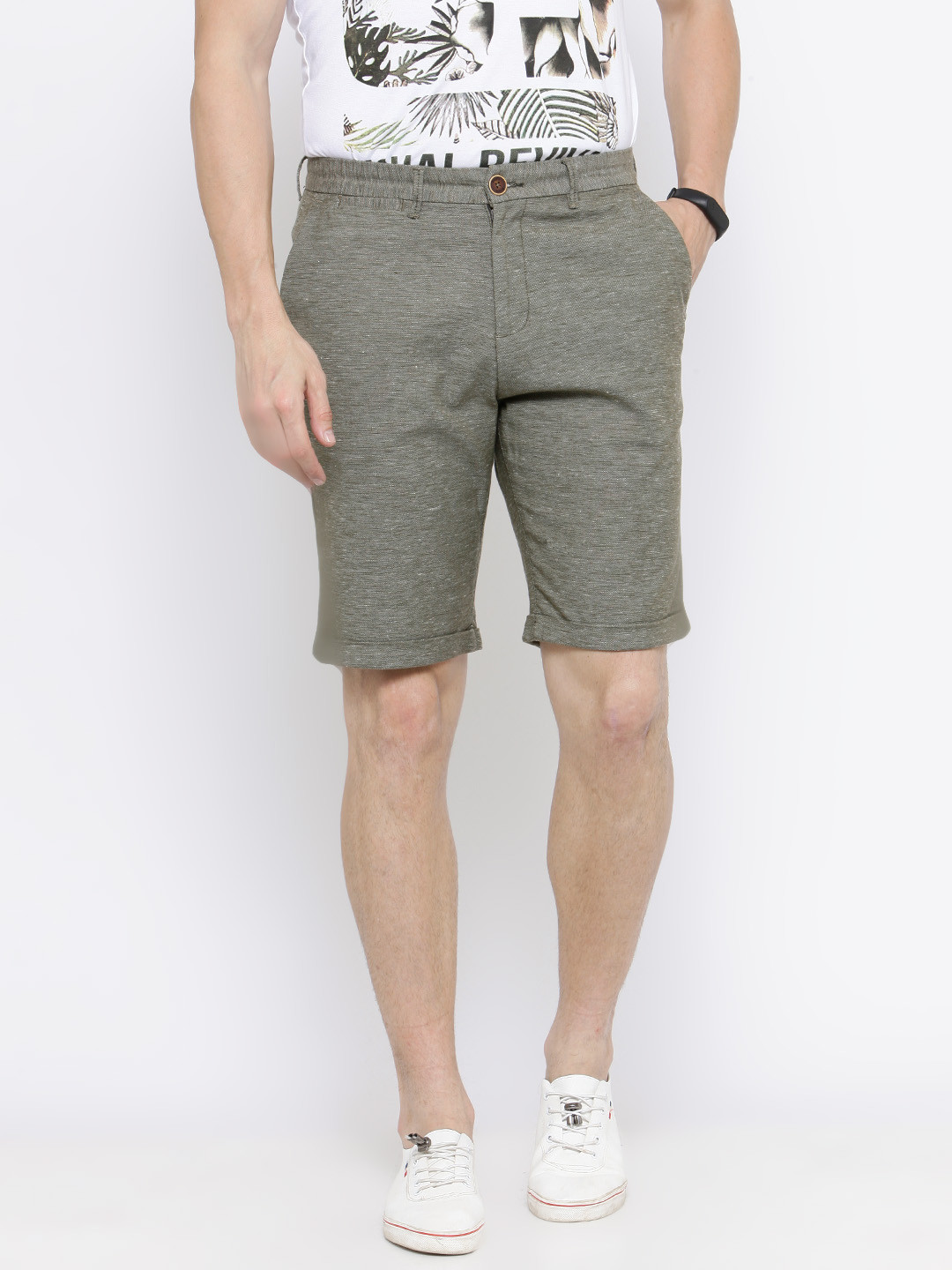 Buy People Men Olive Green Solid Slim Fit Shorts Shorts for Men 2115495 Myntra