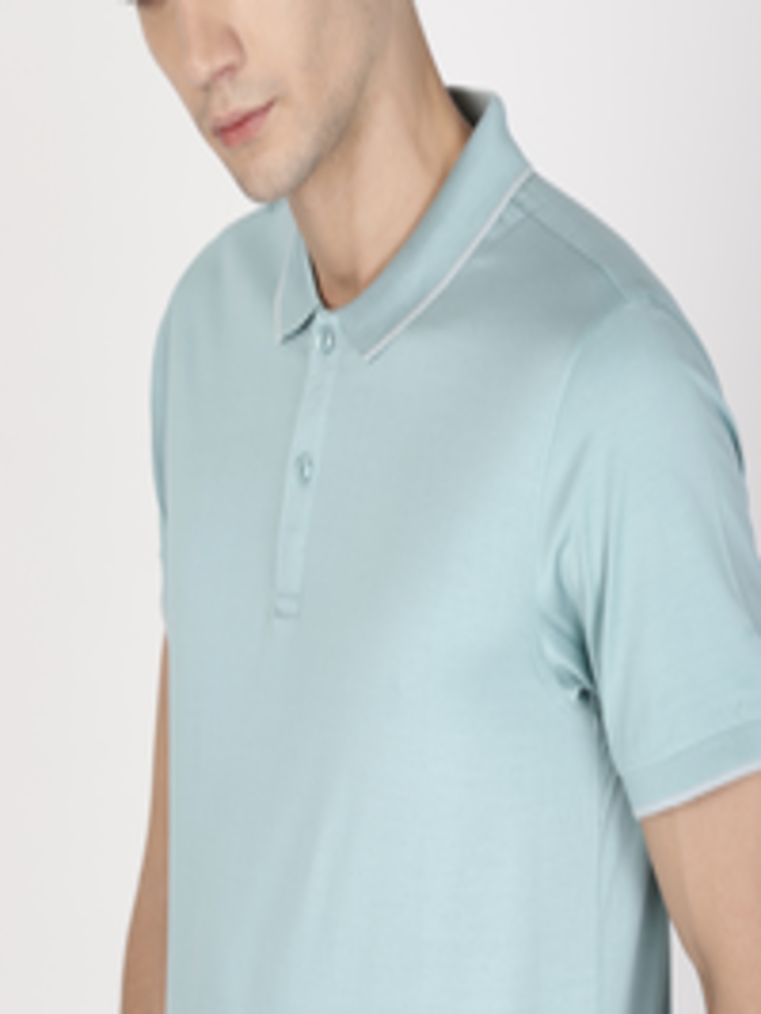 Buy Ether Men Mint Green Solid Polo Collar Double Mercerised T Shirt ...