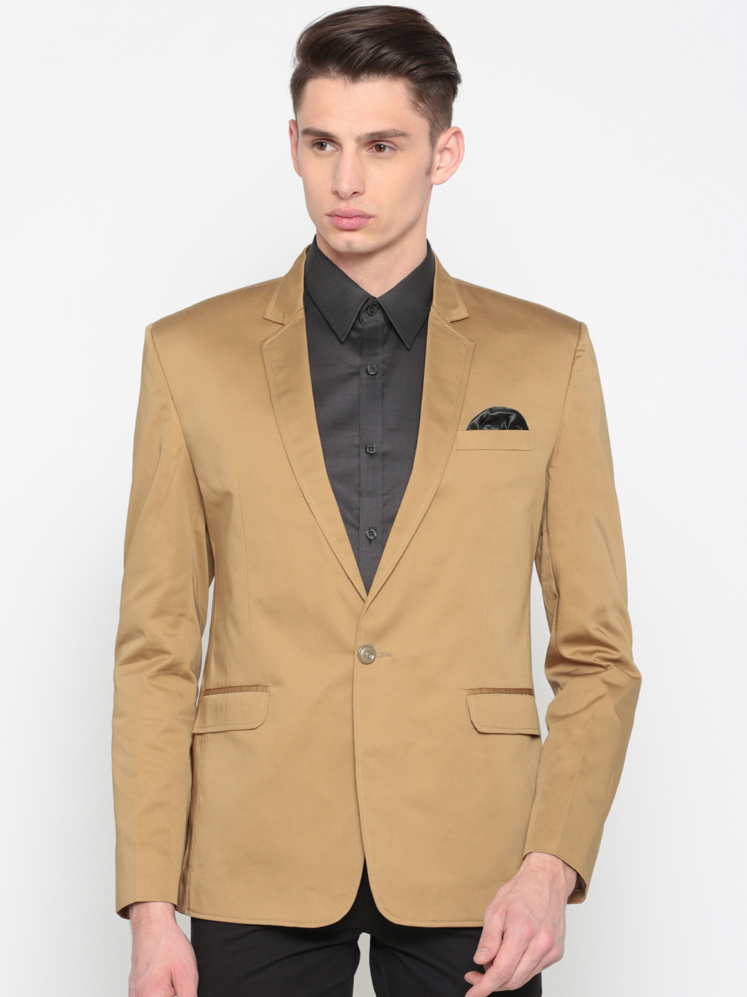 Buy RG DESIGNERS Men Khaki Solid Single Breasted Blazer Blazers for