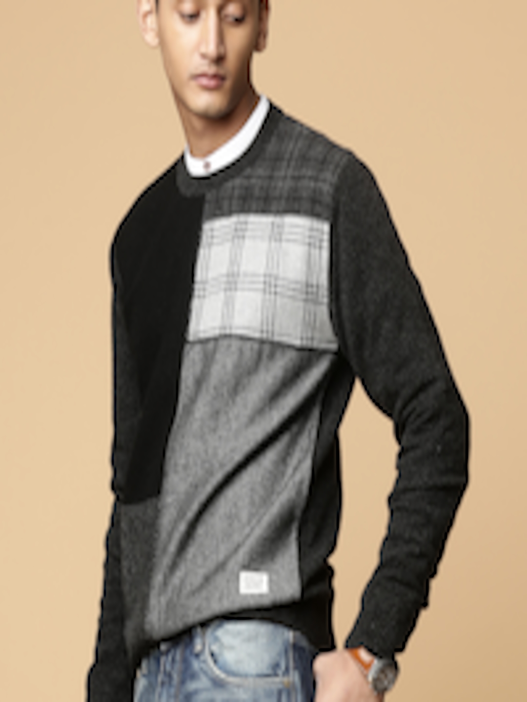Buy Mr Bowerbird Men Charcoal Checked Pullover - Sweaters for Men ...
