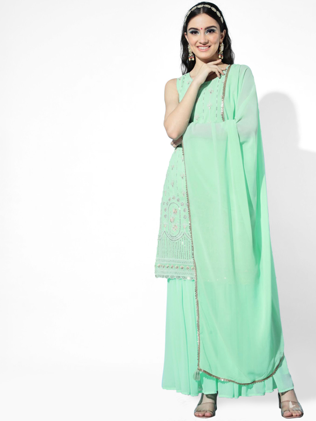 Women Ethnic Motifs Embroidered Regular Kurta with Sharara & With Dupatta