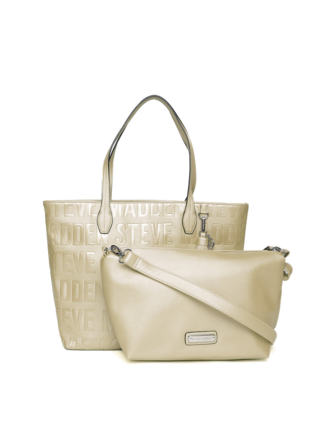 Buy Steve Madden Gold Toned Brand Textured Shoulder Bag With Sling Bag