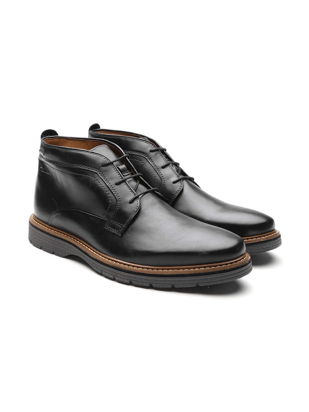 Buy Clarks Men Black Leather Flat Boots - Boots for Men 2116256 | Myntra