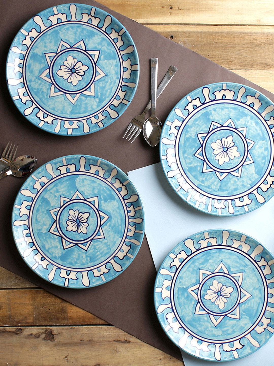 Buy MIAH Decor Blue Set Of 4 Hand Painted Ceramic Dinner Plates