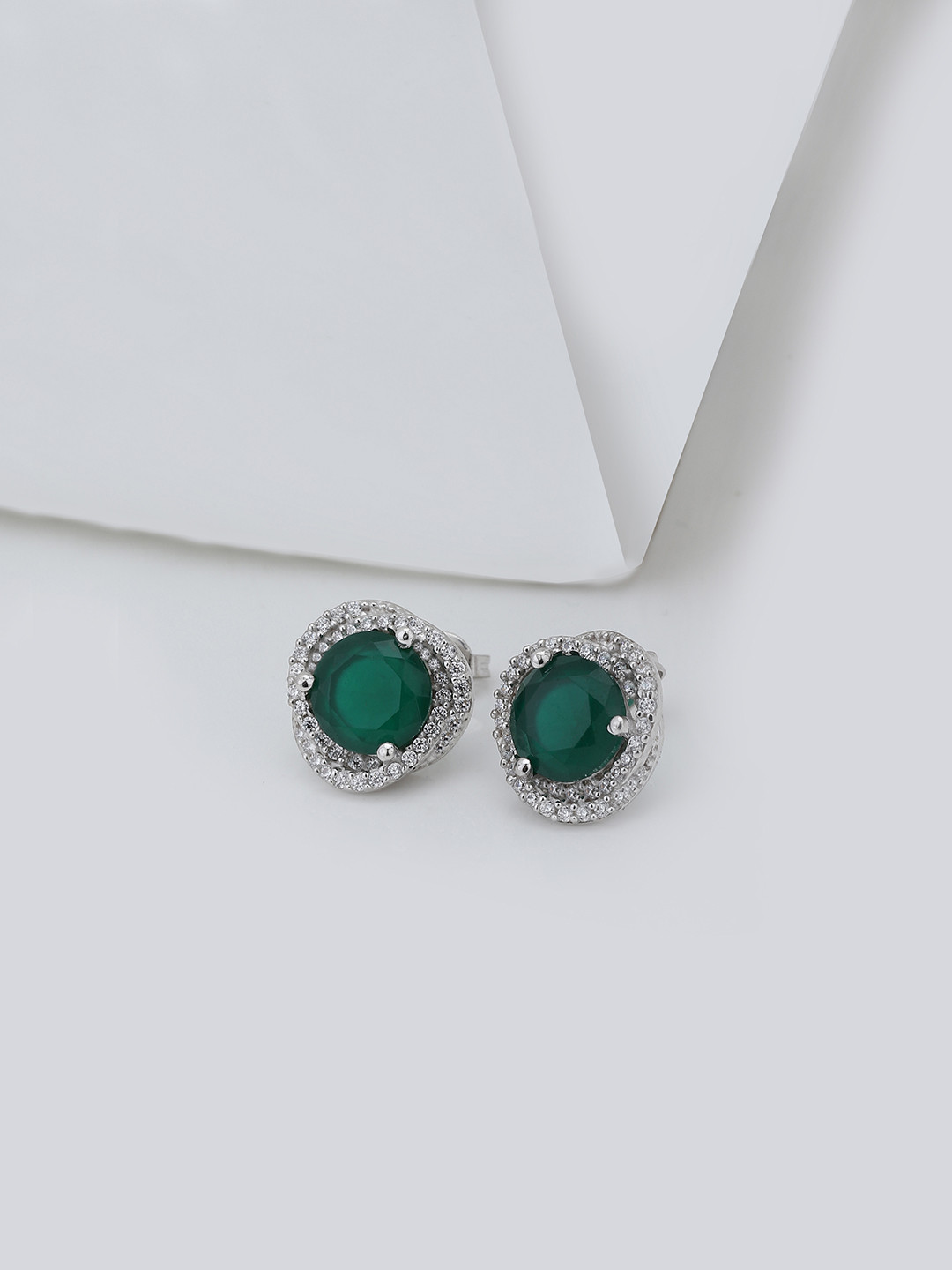 Rhodium Plated With Cz Contemporary Stud Earring For Women