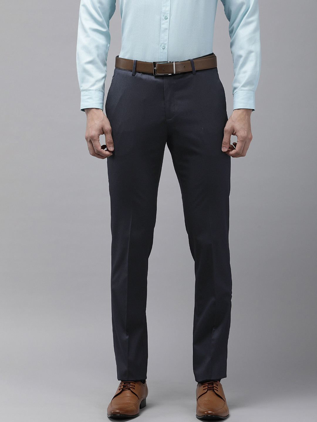 Buy Arrow Men Textured Tailored Mid Rise Flat Front Formal Trousers ...