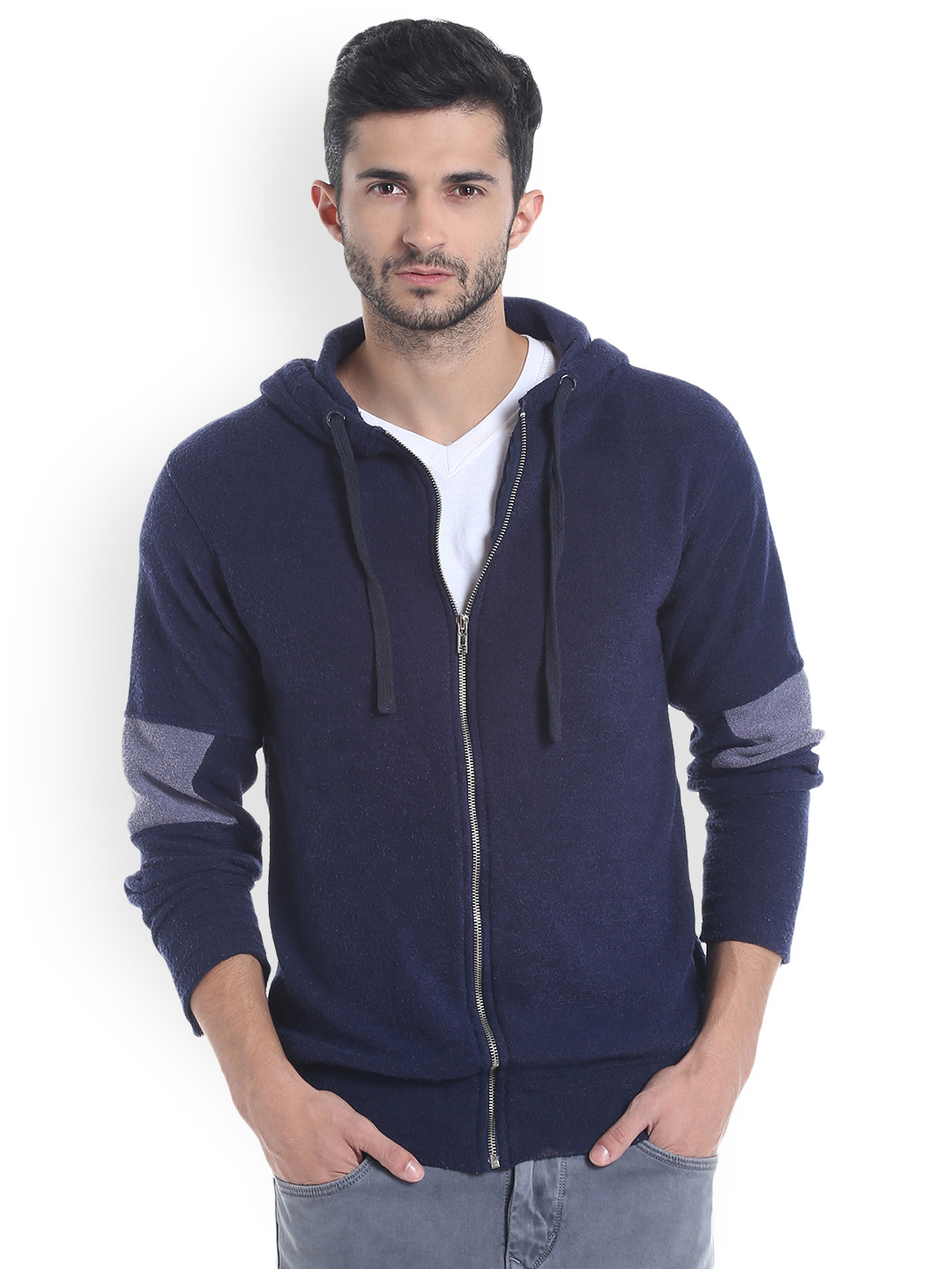 Buy Campus Sutra Men Blue Solid Hooded Sweatshirt - Sweatshirts for Men 2117225 | Myntra
