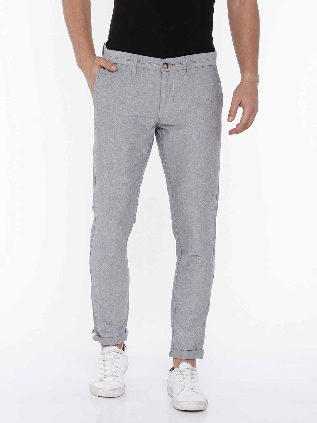 Buy People Men Grey Regular Fit Solid Trousers - Trousers for Men ...