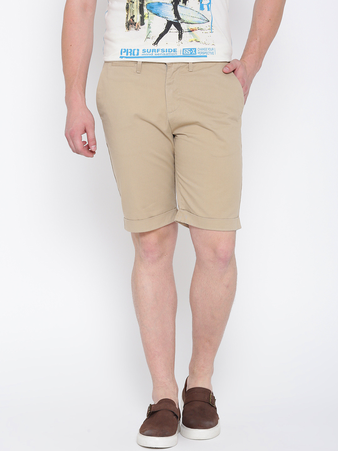 Buy People Men Beige Solid Regular Fit Chino Shorts Shorts for Men