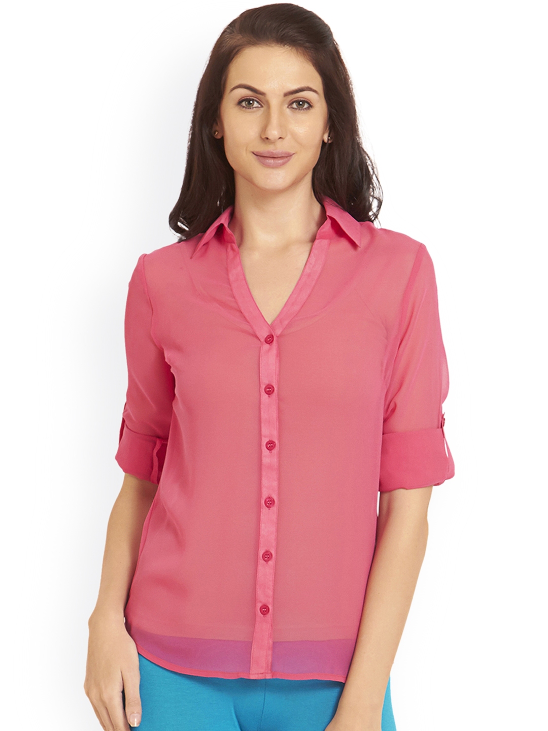 Buy Blush By PrettySecrets Women Pink Regular Fit Solid Casual Shirt ...
