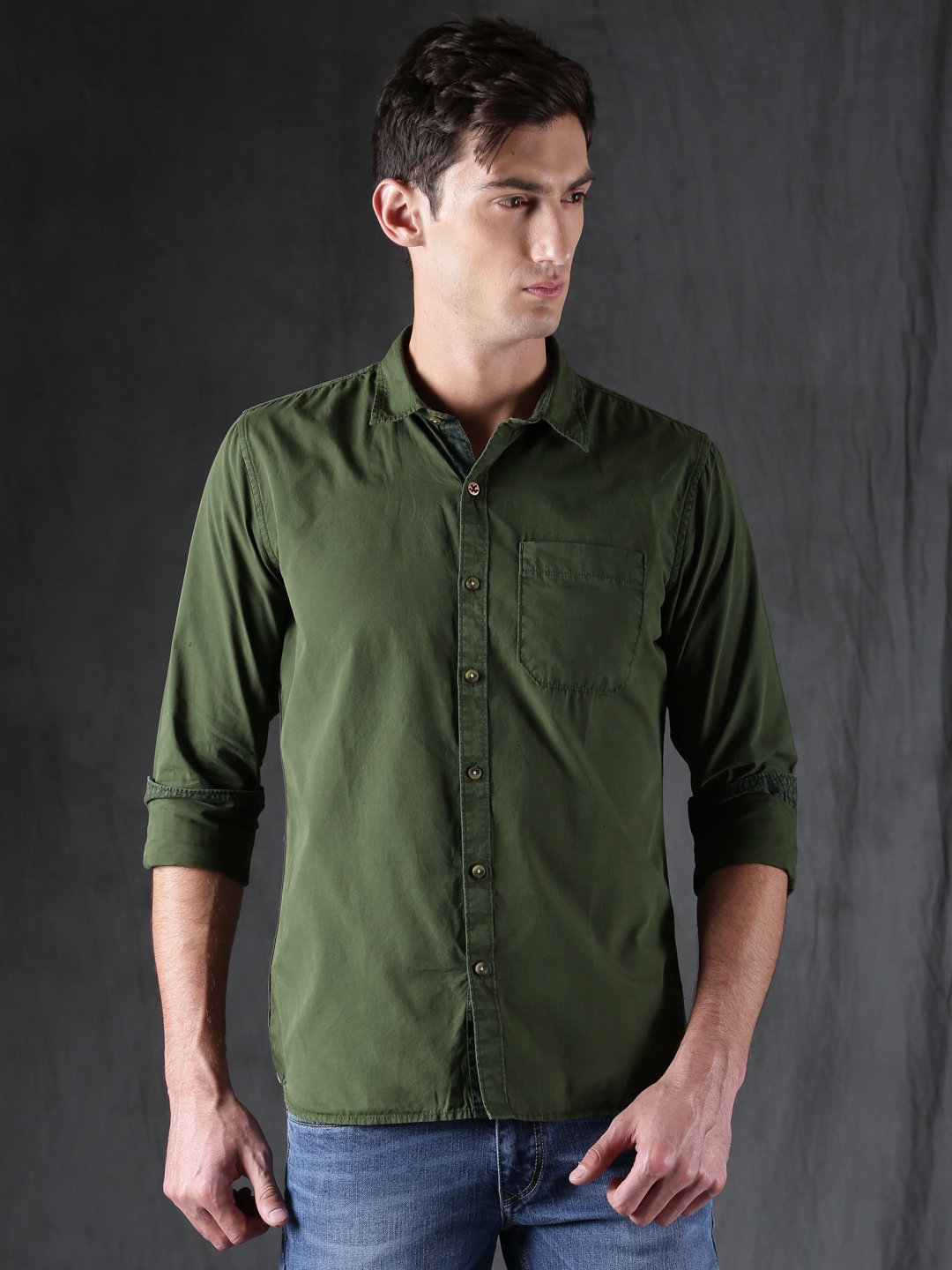 combination with olive green shirt