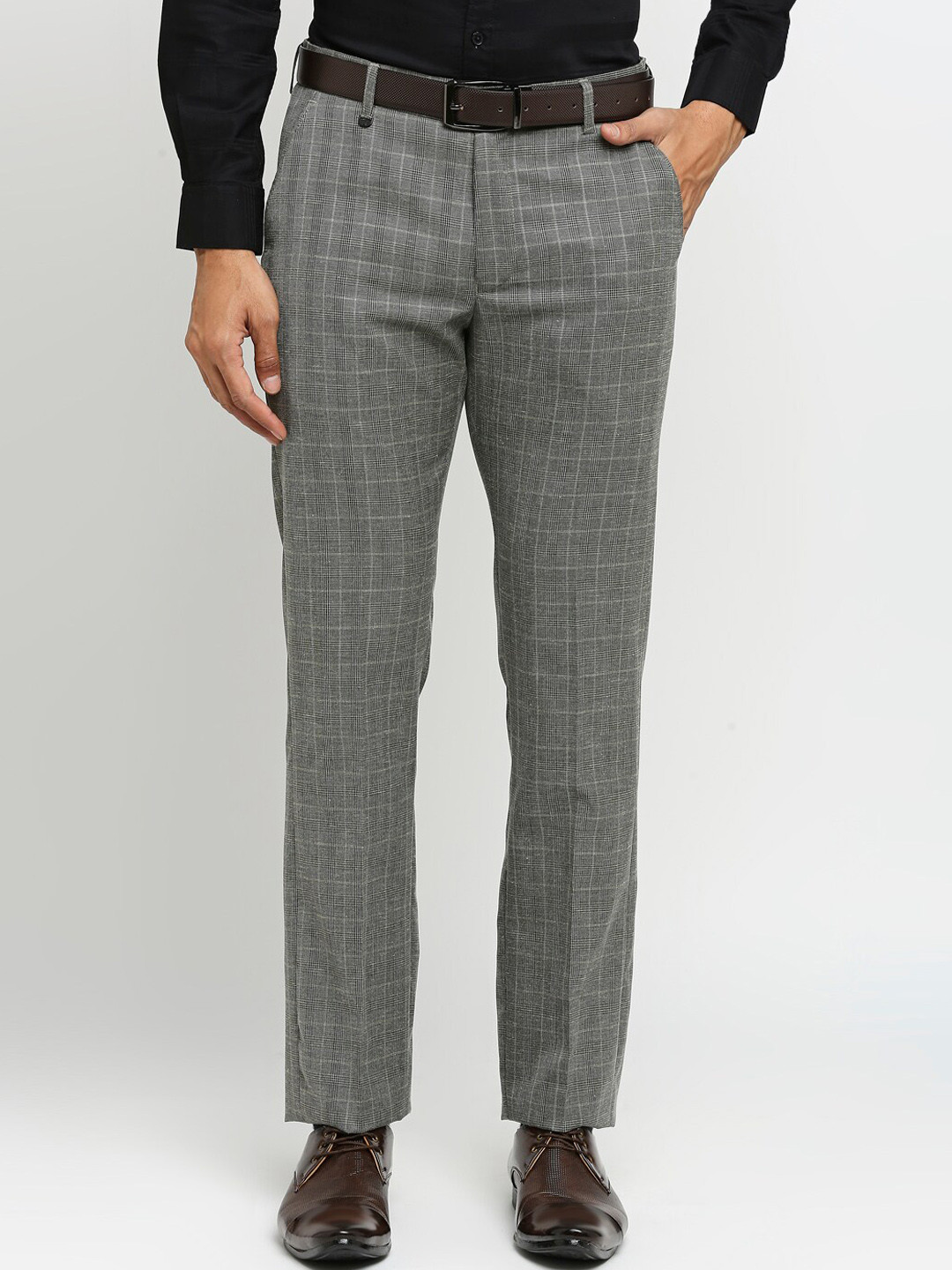 Buy Solemio Men Checked Slim Fit Easy Wash Formal Trousers - Trousers ...