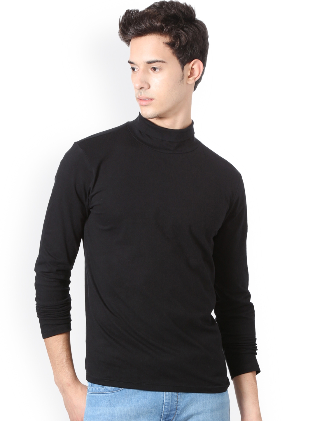 high neck t shirt black