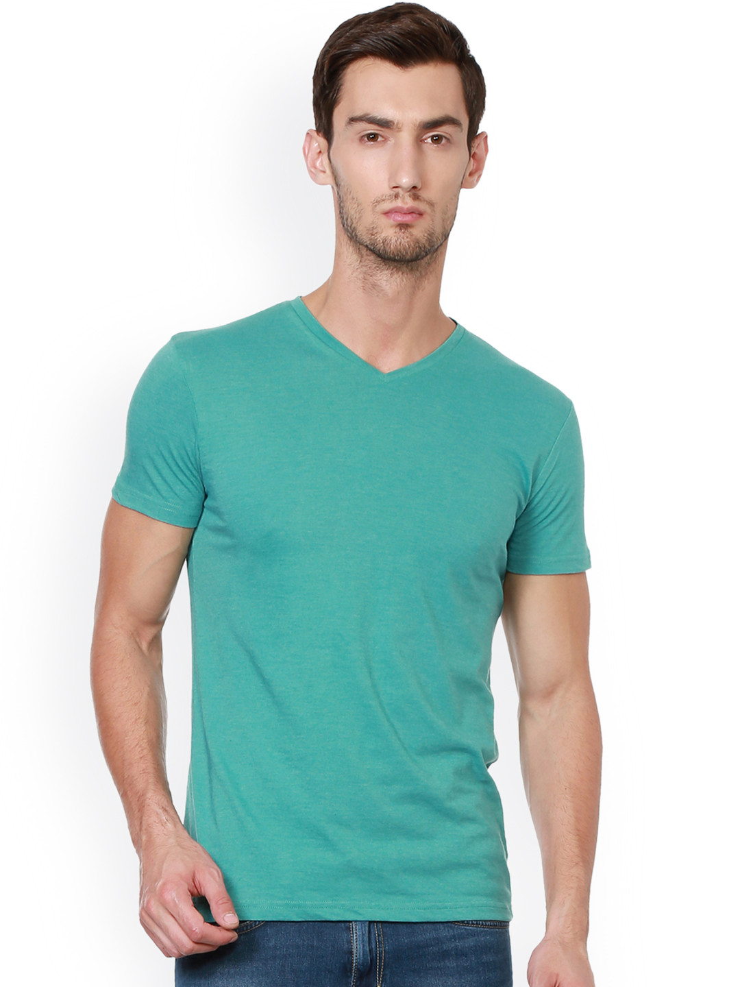 green v neck shirt mens