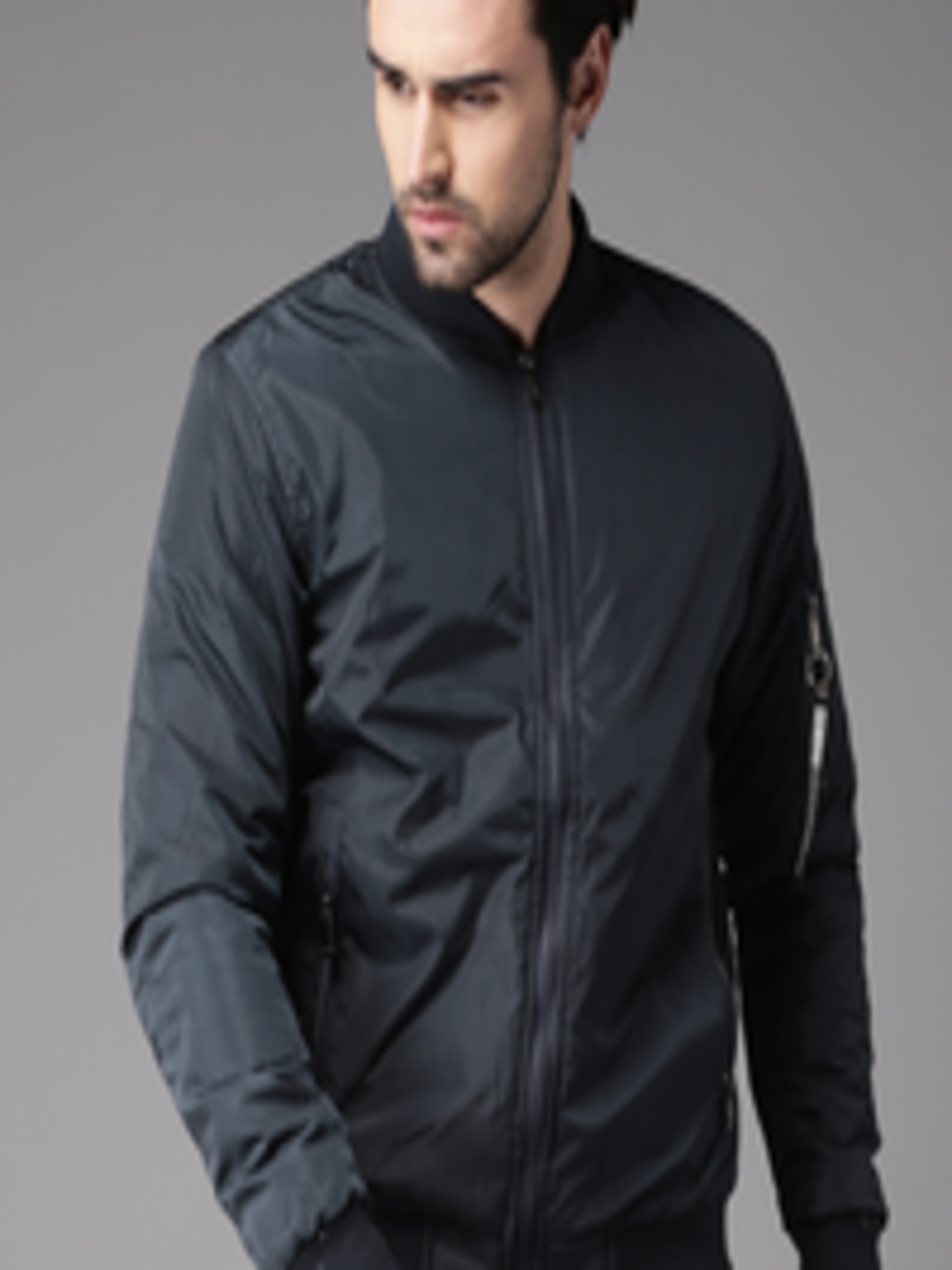 Buy HERE&NOW Men Navy Solid Bomber - Jackets for Men 2118792 | Myntra