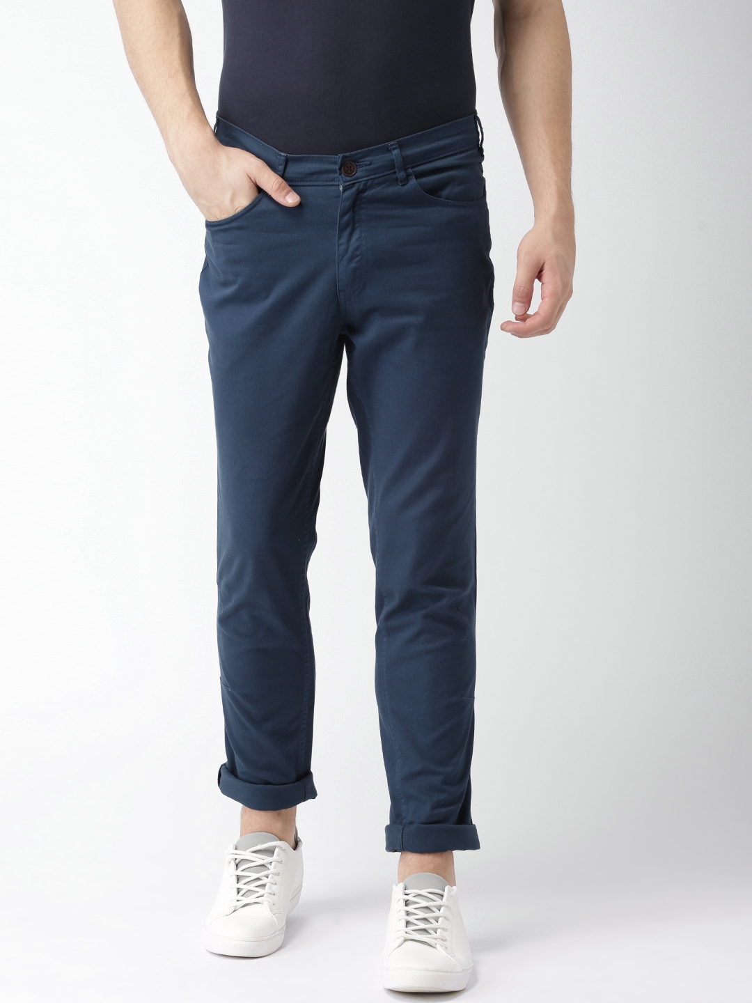 Buy Mast & Harbour Men Blue Slim Fit Solid Chinos - Trousers for Men ...