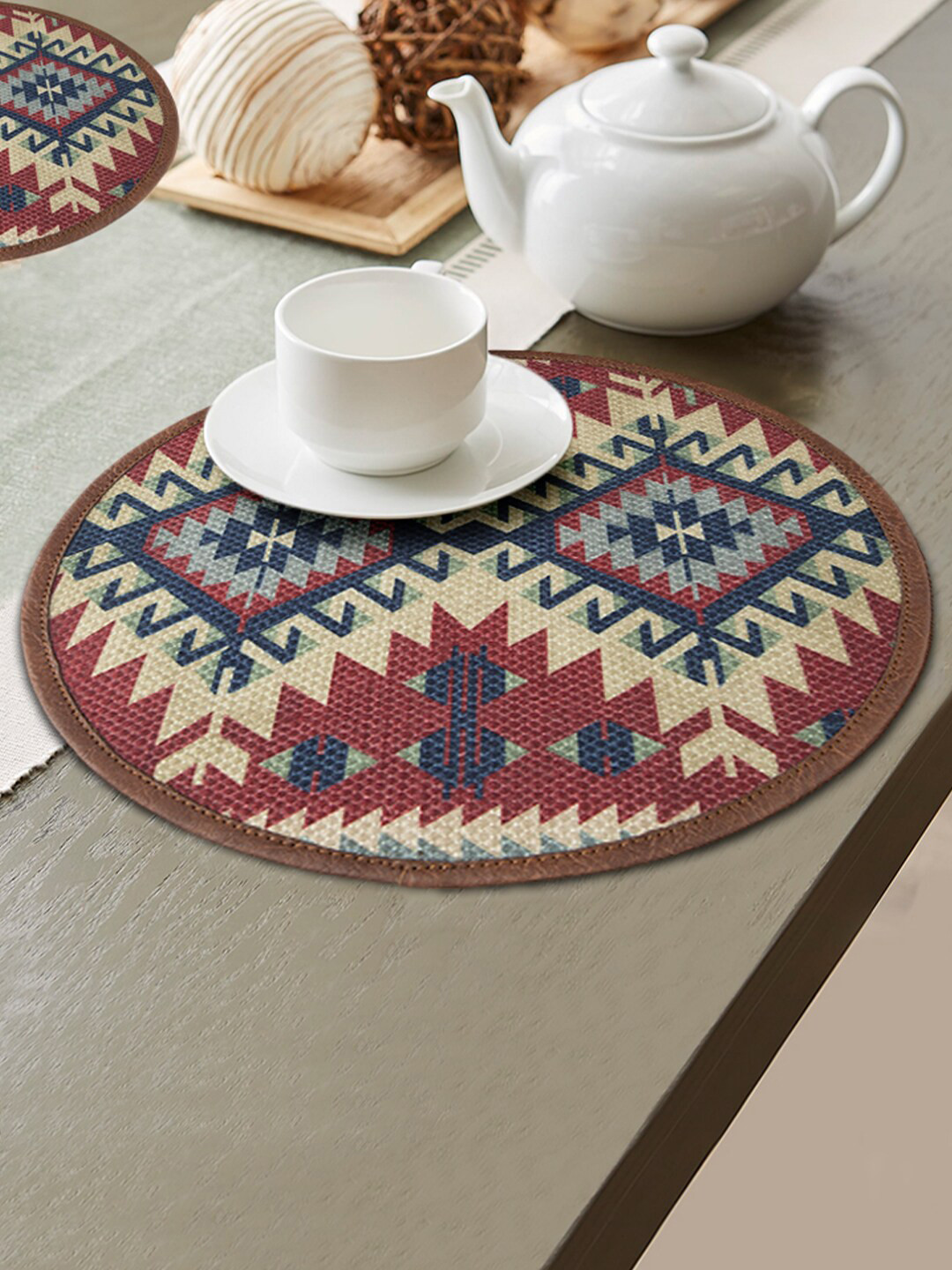 Buy Mona B Beige & Maroon Set Of 2 Printed Cotton Table Placemats