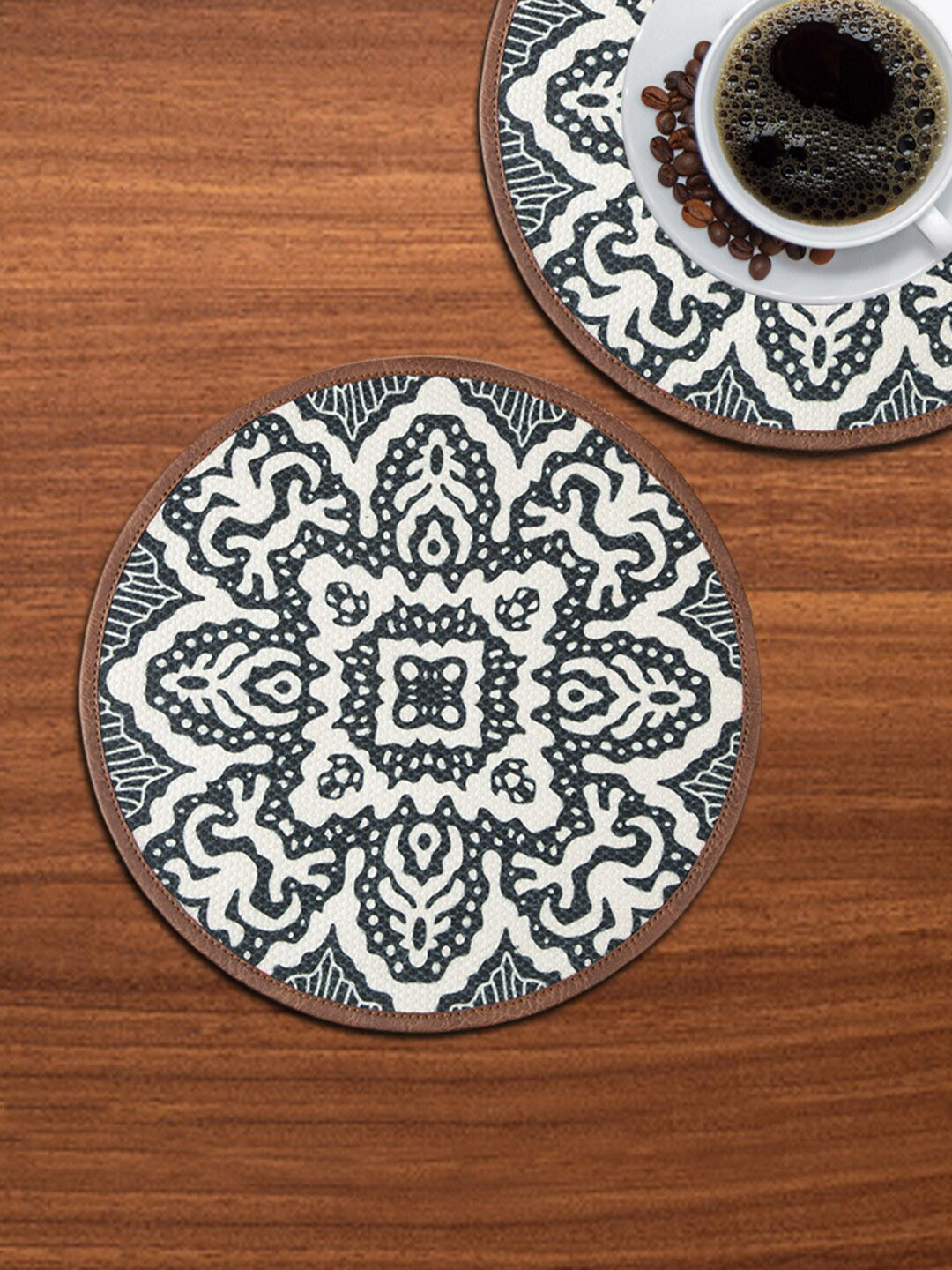 Buy Mona B White & Black Set Of 2 Geometric Printed Cotton Table