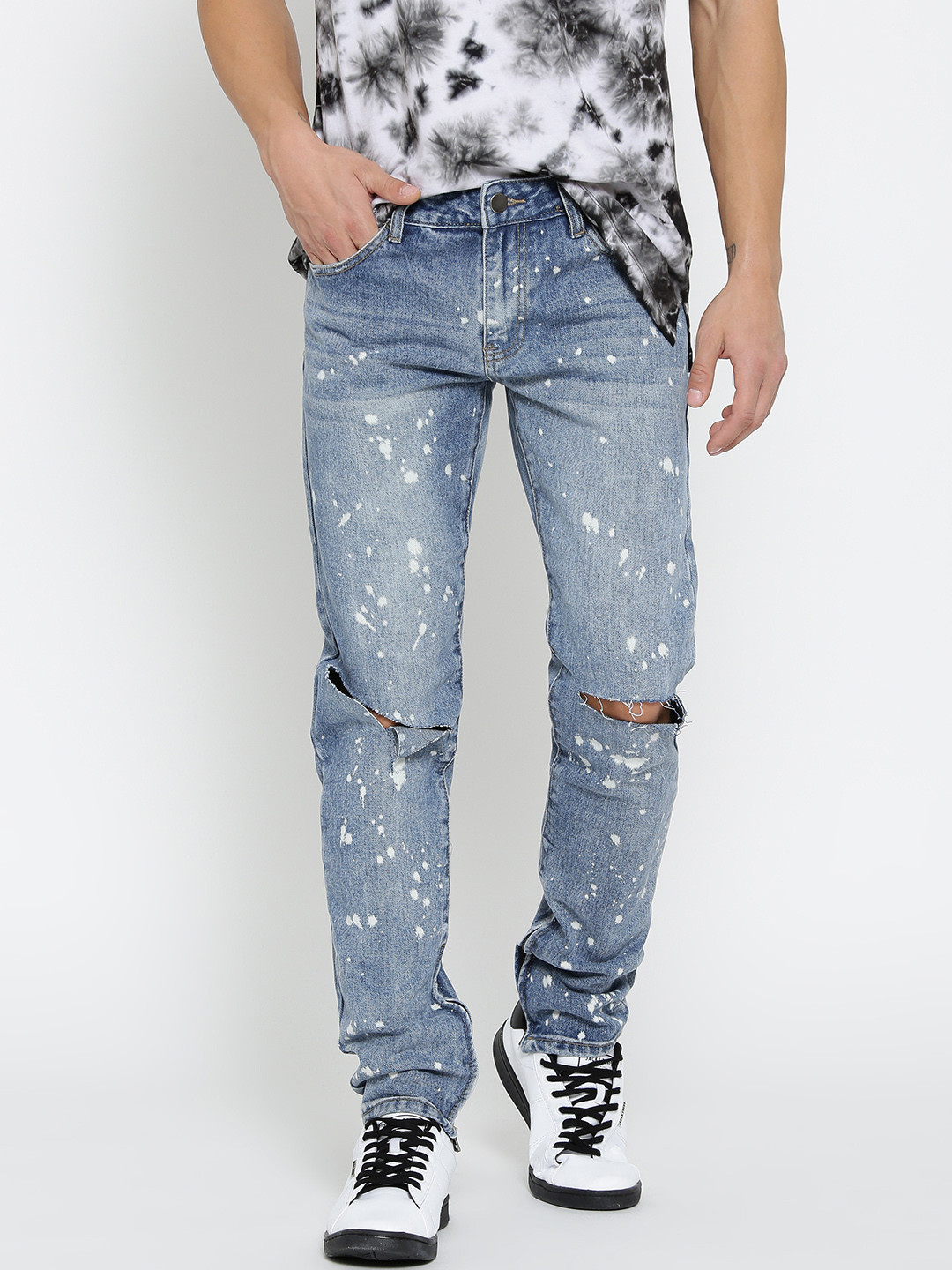 Buy FOREVER 21 Men Blue Slim Fit Mid Rise Slash Knee Jeans Jeans for