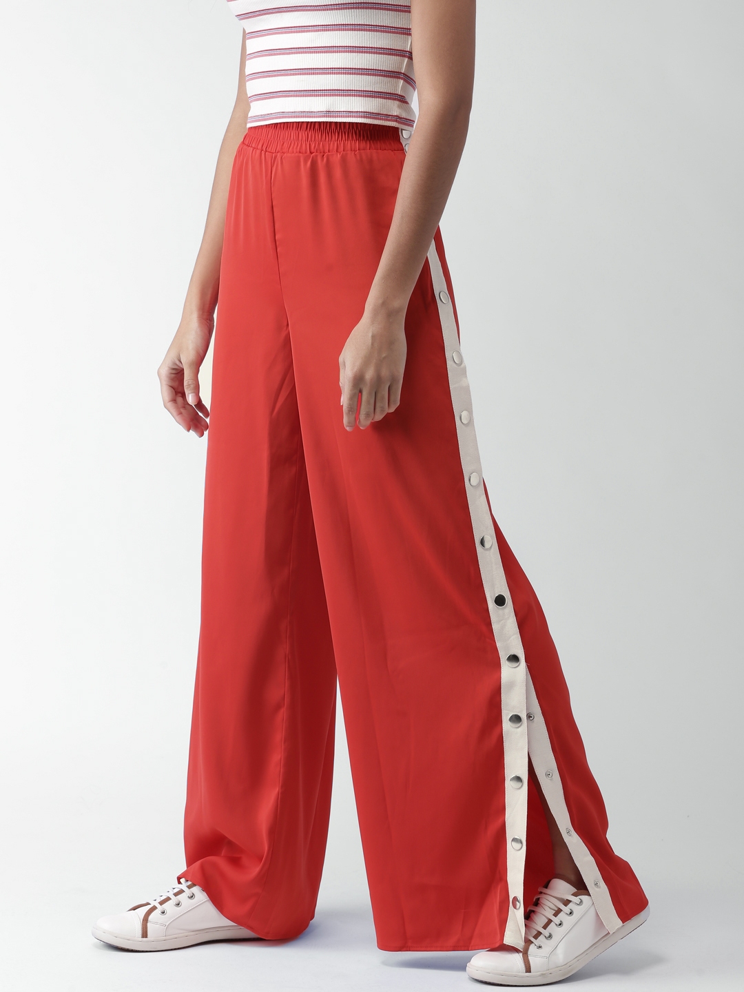 red tapered pants