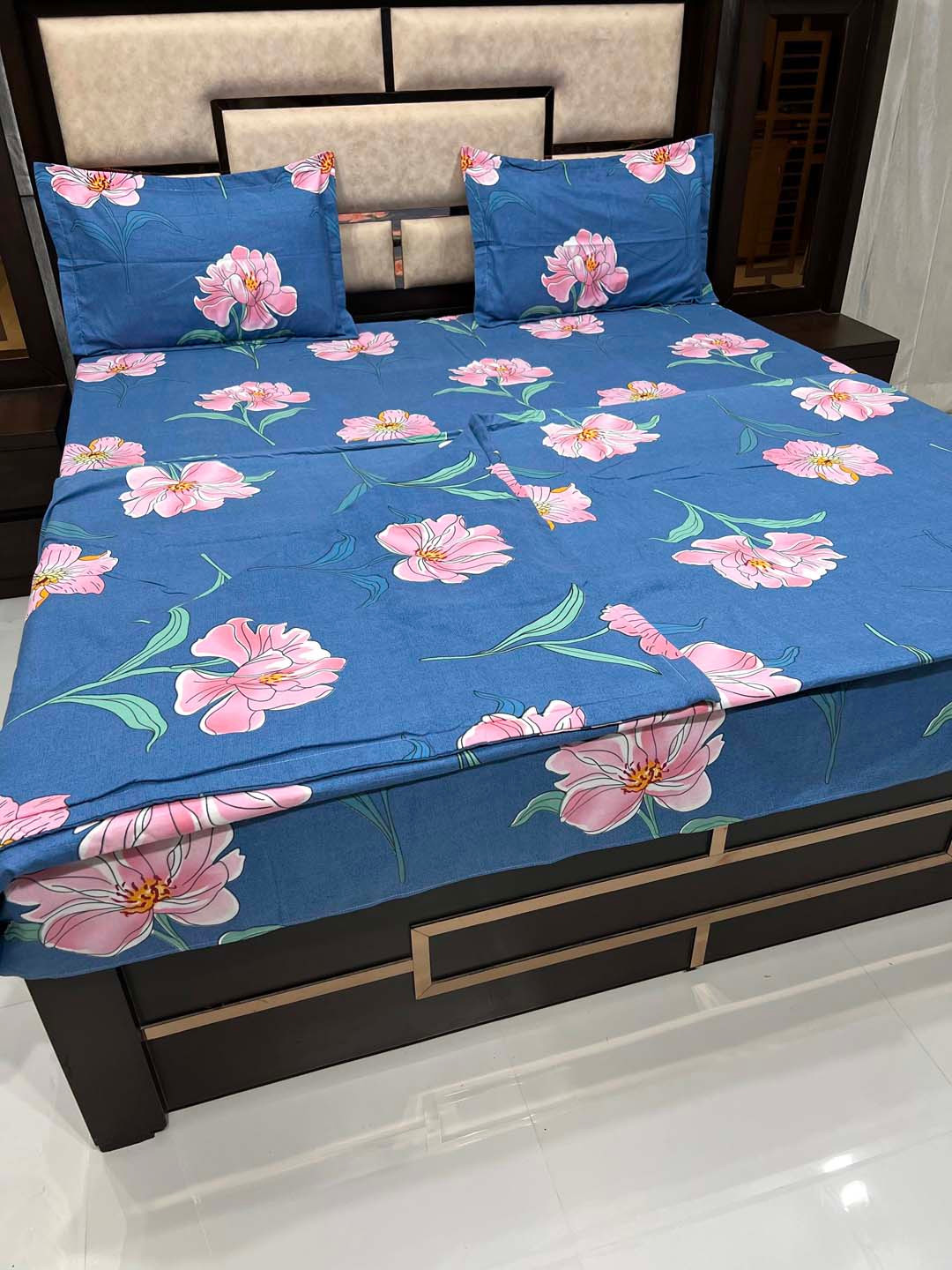 Buy Pure Decor Blue & Pink Floral Printed 300 TC Double King Bedding