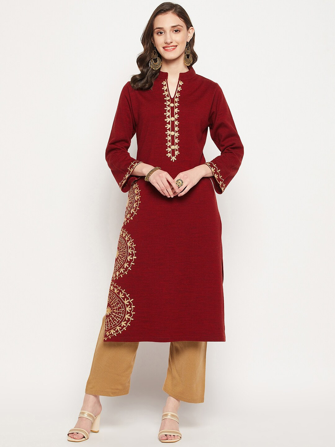 Buy Zigo Ethnic Motifs Embroidered Mandarin Collar Kurta Kurtas for