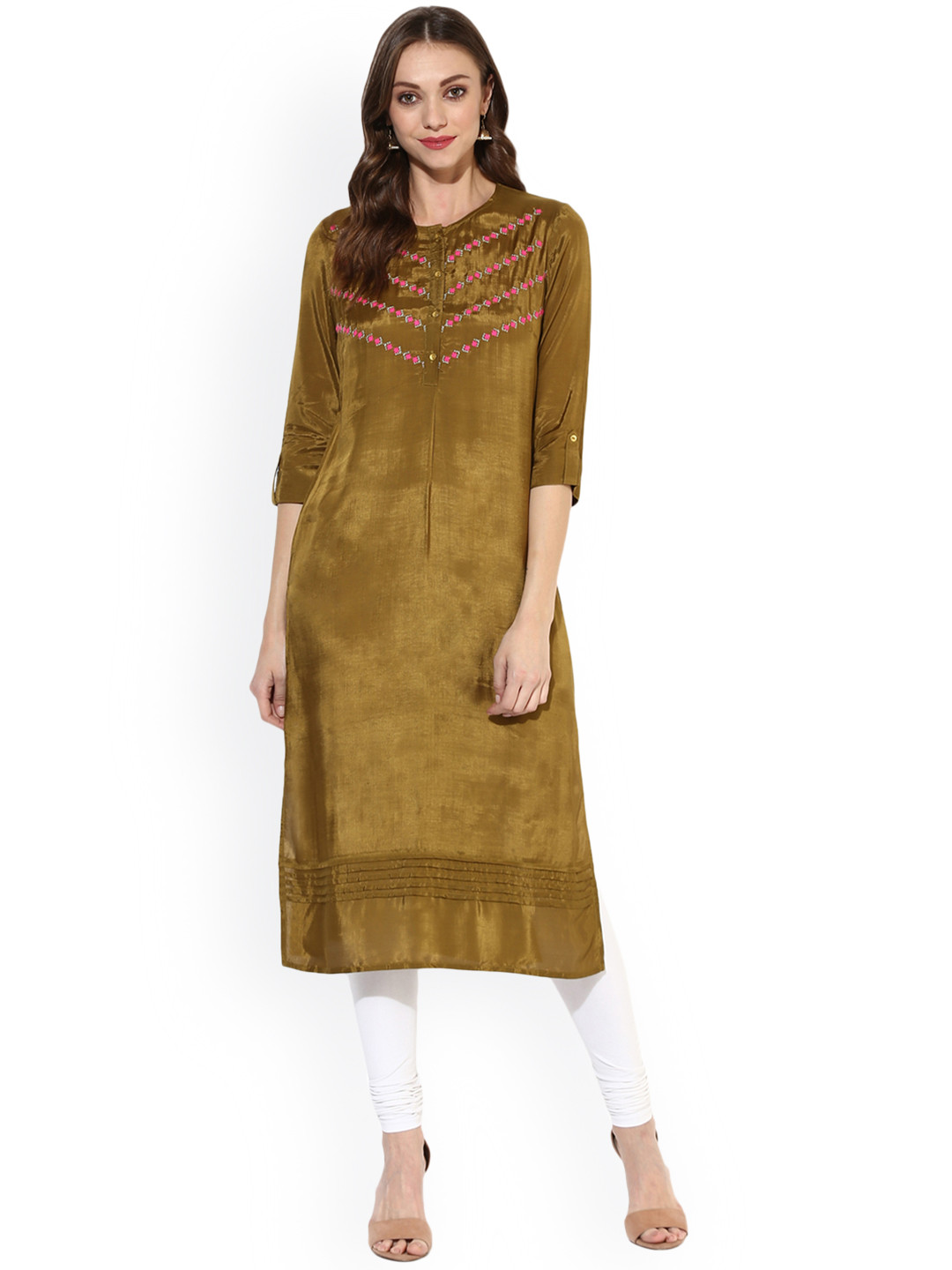 Buy Juniper Women Olive Green Solid Straight Kurta - Kurtas for Women 2119873 | Myntra