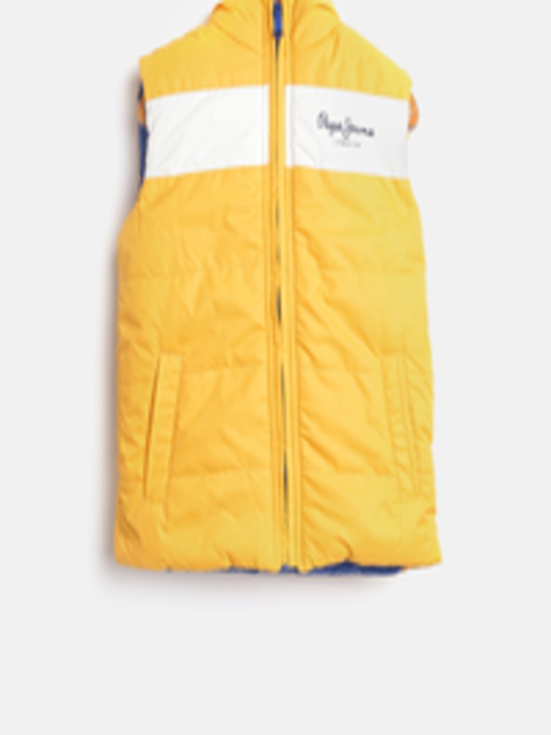 Buy Pepe Jeans Boys Yellow & Blue Solid Reversible Sleeveless Padded ...