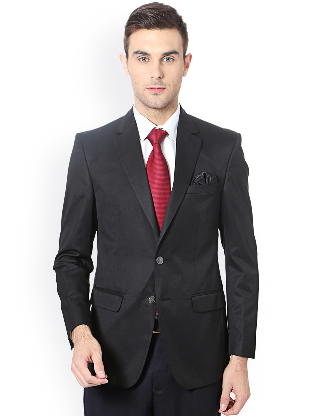 Buy Peter England Black Solid Single Breasted Tailored Fit Formal