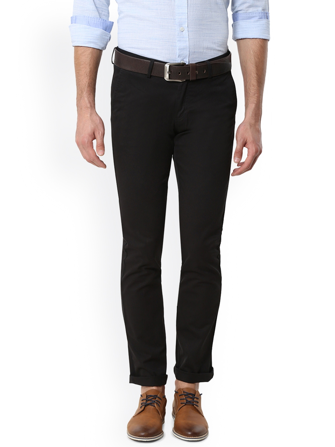 Buy Allen Solly Men Black Slim Fit Solid Regular Trousers - Trousers ...