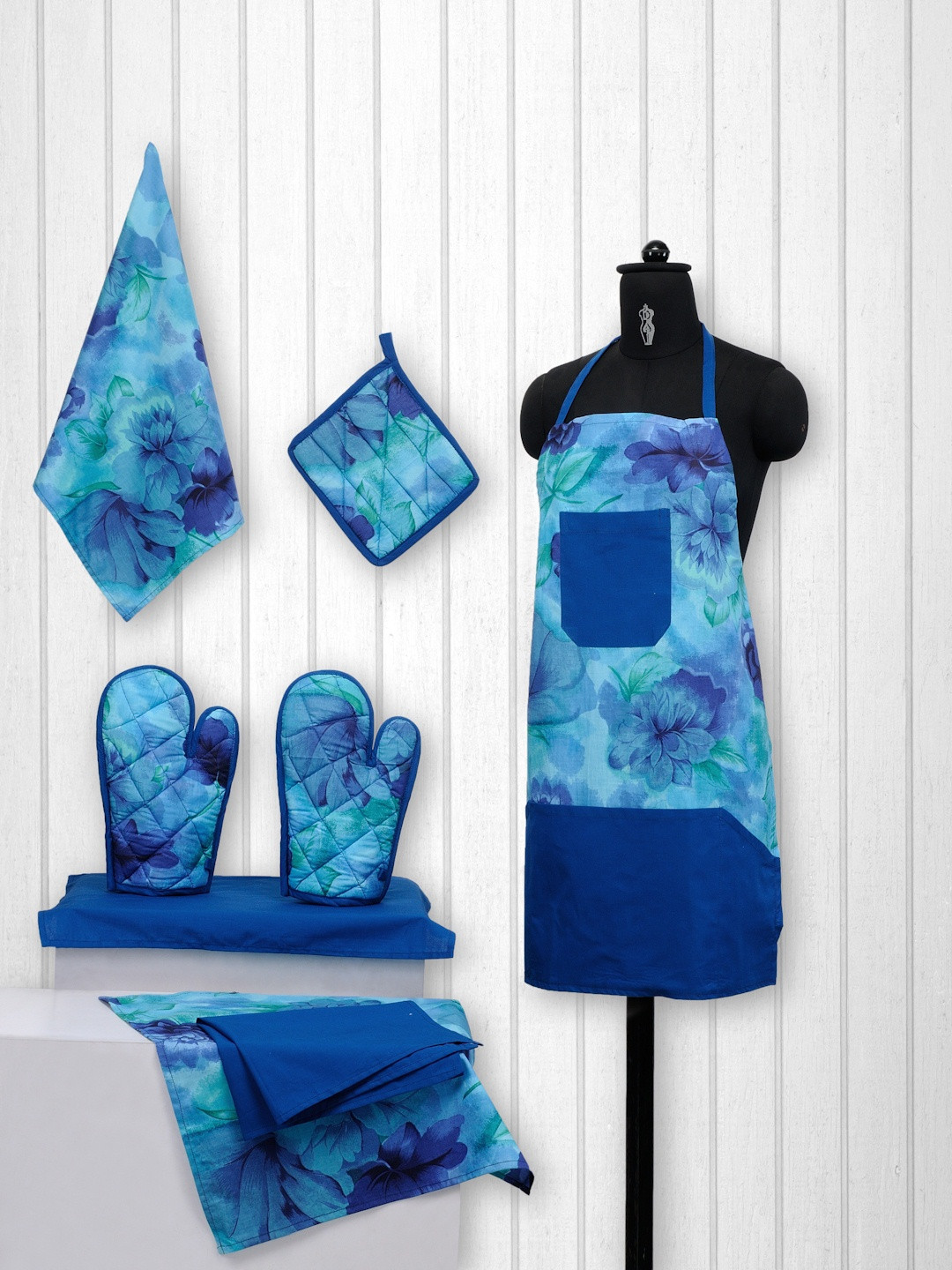 Buy SWAYAM Unisex Blue Printed Cotton Kitchen Linen Set Kitchen Linen