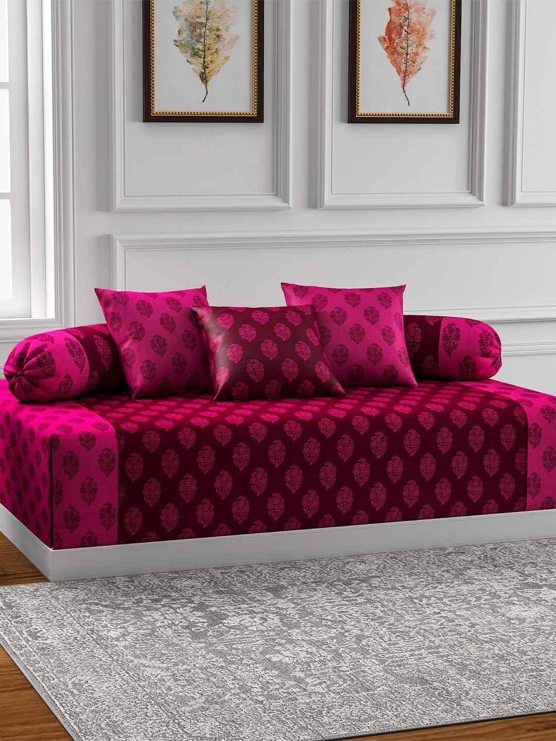 Buy SWAYAM Pink Printed Diwan Set With Bolster & Cushion Covers Diwan