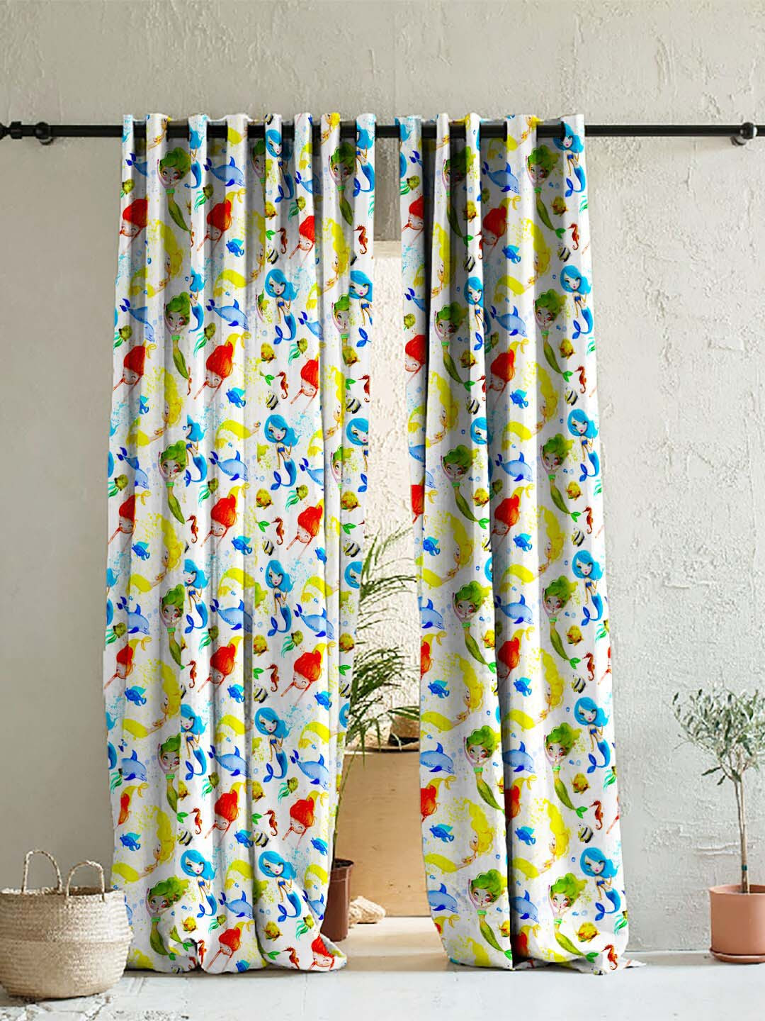 Buy SPACES Kids Set Of 2 Multicolor Quirky Print Satin Room Darkening