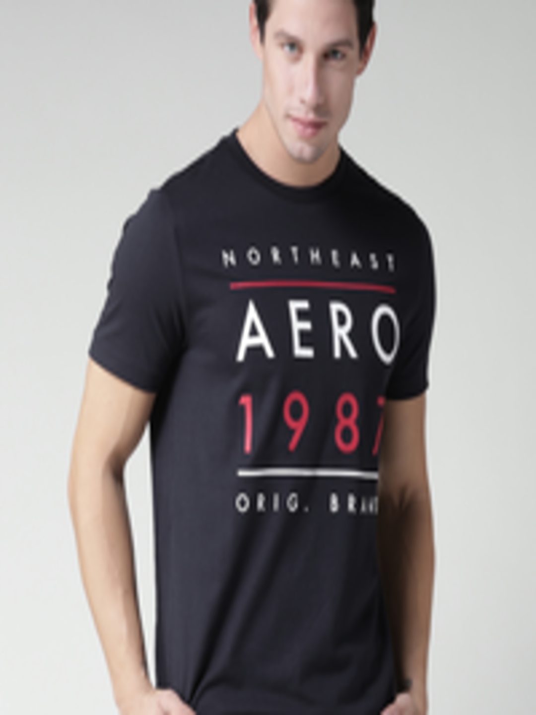 Buy Aeropostale Men Navy Printed Round Neck Pure Cotton T Shirt ...