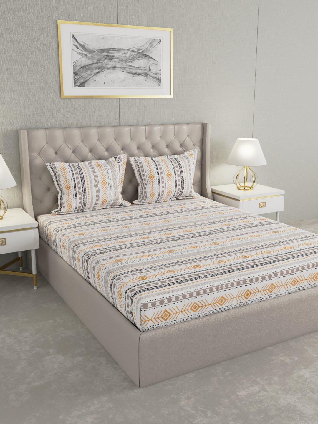 Buy Raymond Home White Ethnic Motifs 140 TC King Pure Cotton Bedsheet