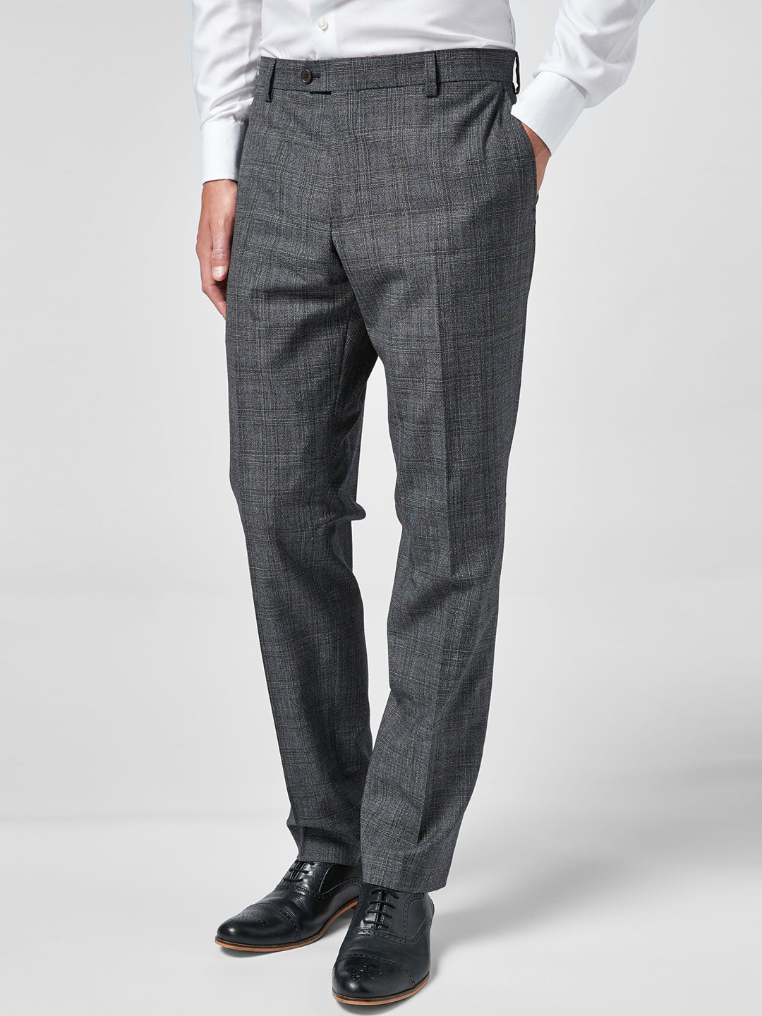 Buy Next Men Grey Slim Fit Self Design Formal Trousers Trousers for