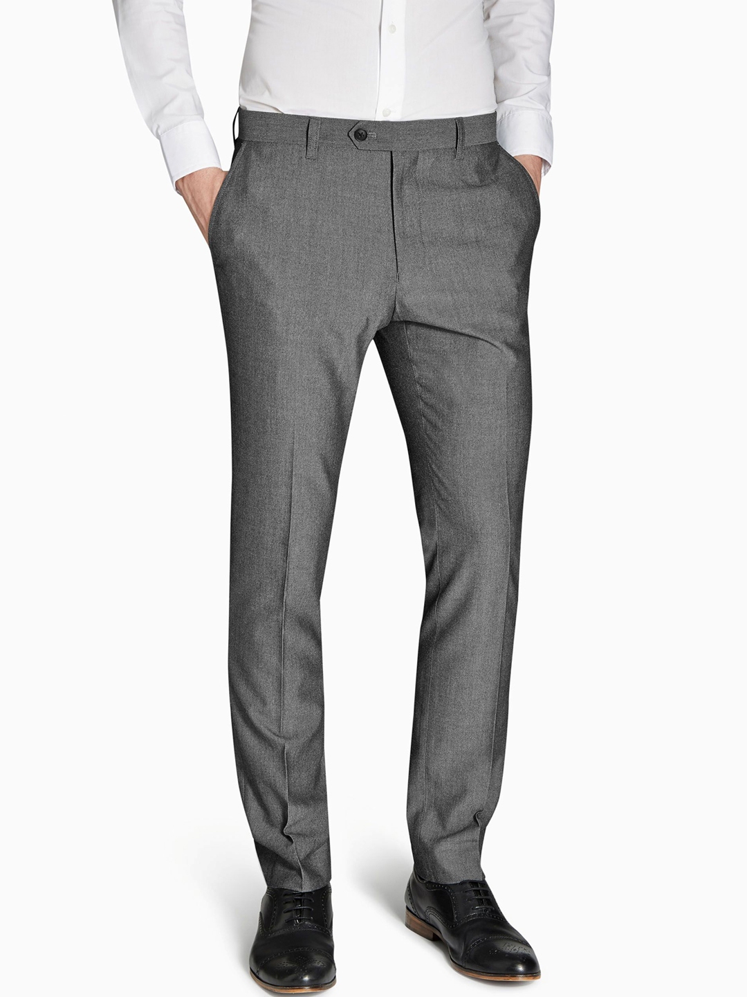 Buy Next Men Grey Skinny Fit Solid Formal Trousers - Trousers for Men ...