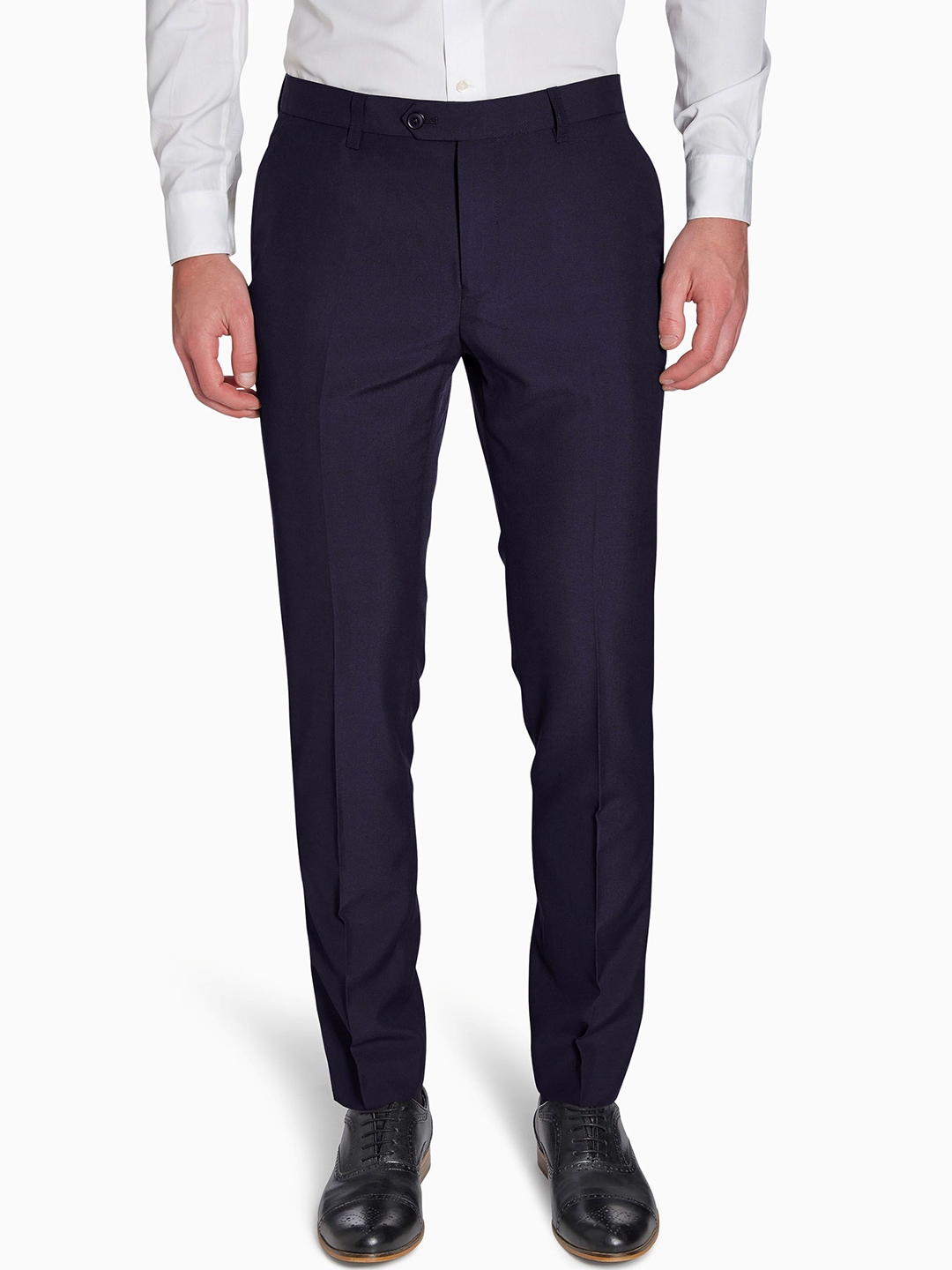 slim fit navy work trousers
