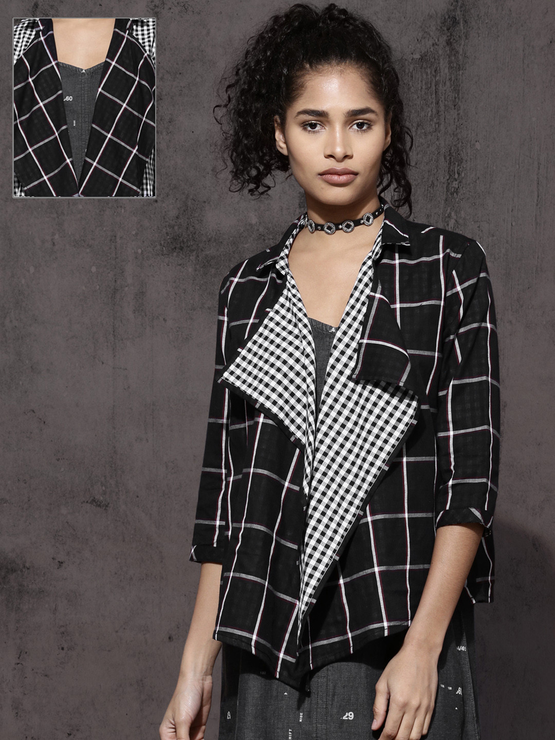 Midnight Check Front Open Shrug