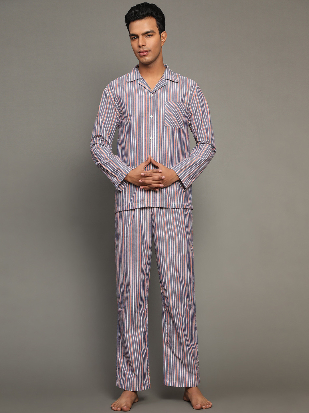Buy BStories Men Striped Printed Pure Cotton Night Suit Night Suits