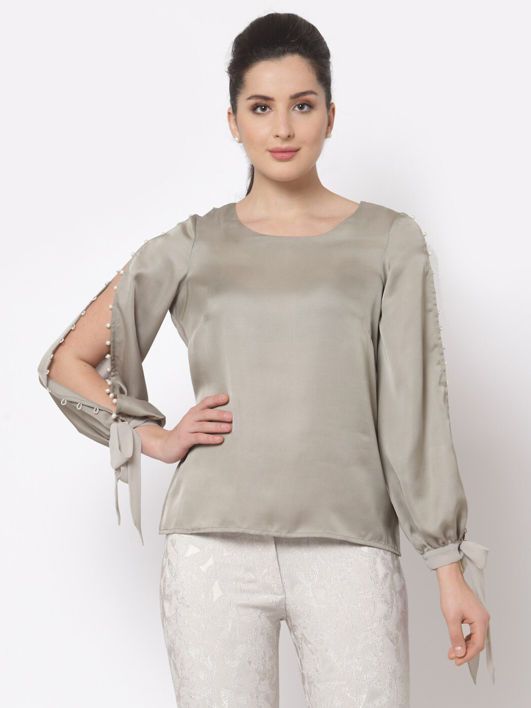 Satin Round Neck Top main image 1