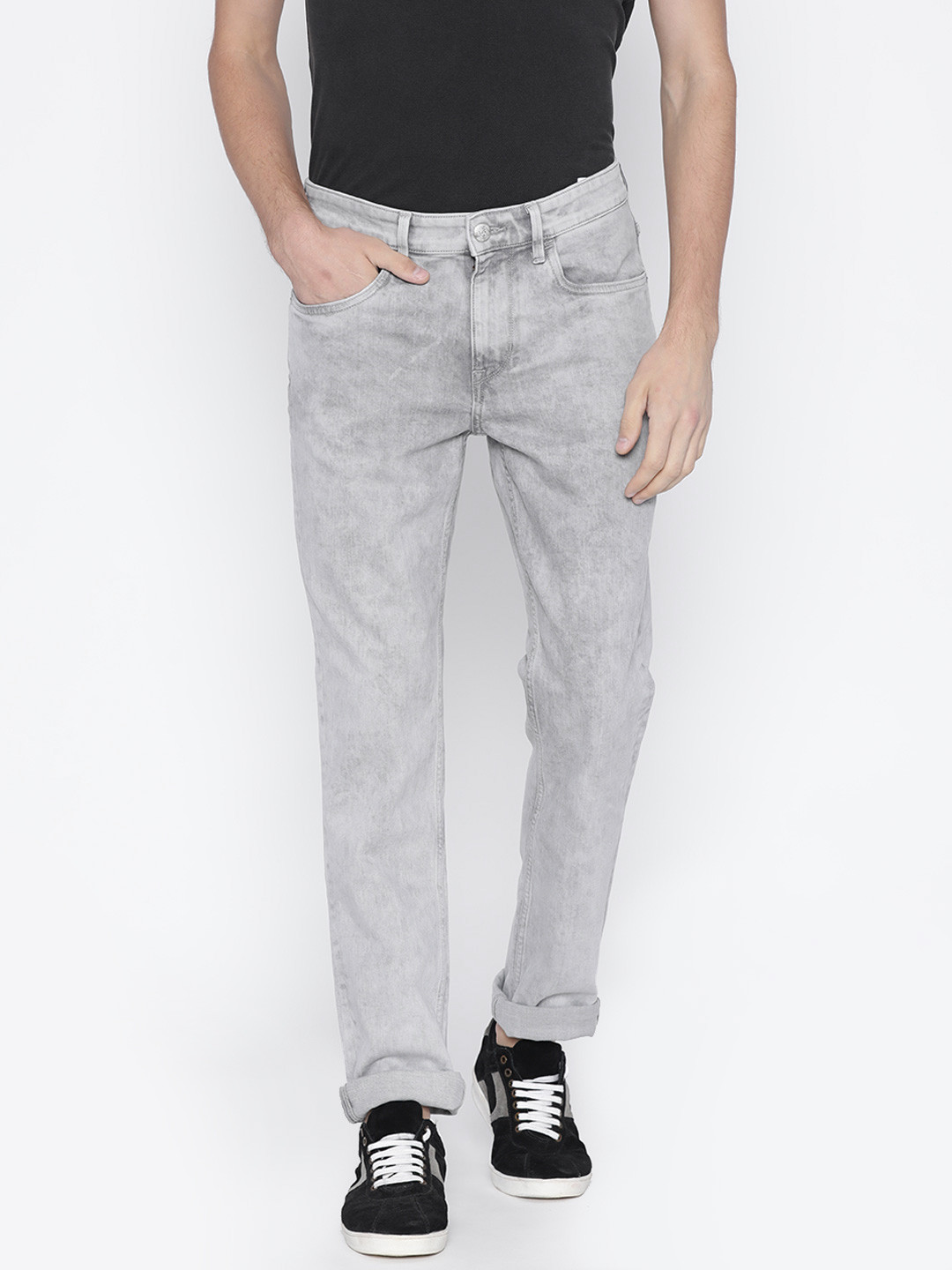 Buy U.S. Polo Assn. Denim Co. Men Grey Slim Delta Fit Mid Rise Clean ...