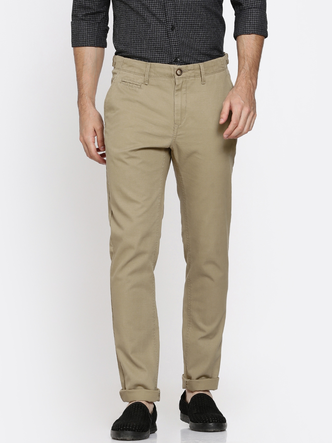 Buy U.S. Polo Assn. Men Khaki Denver Slim Fit Solid Regular Trousers ...